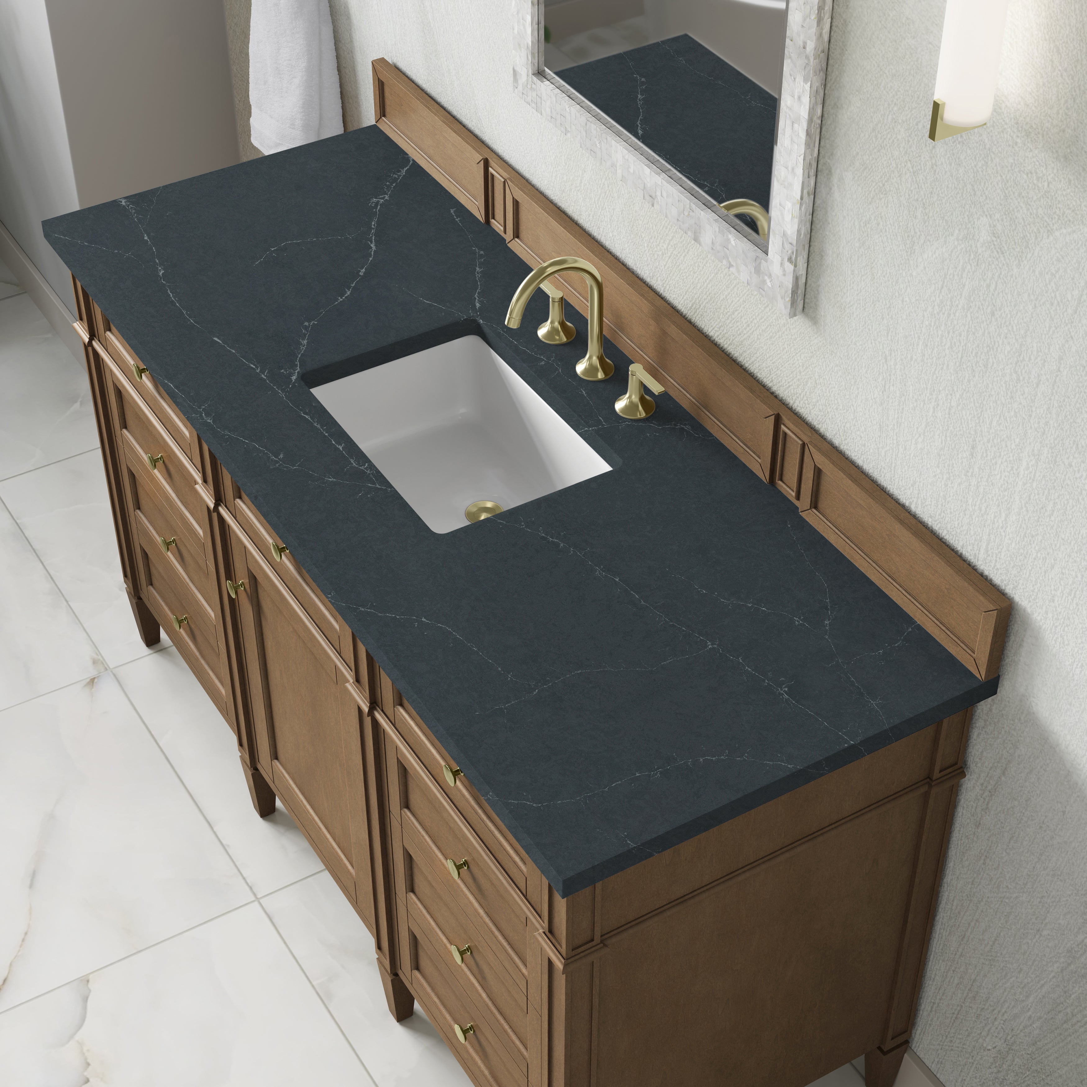 James Martin Brittany 60" Single Vanity in Pecan with 3cm Countertop