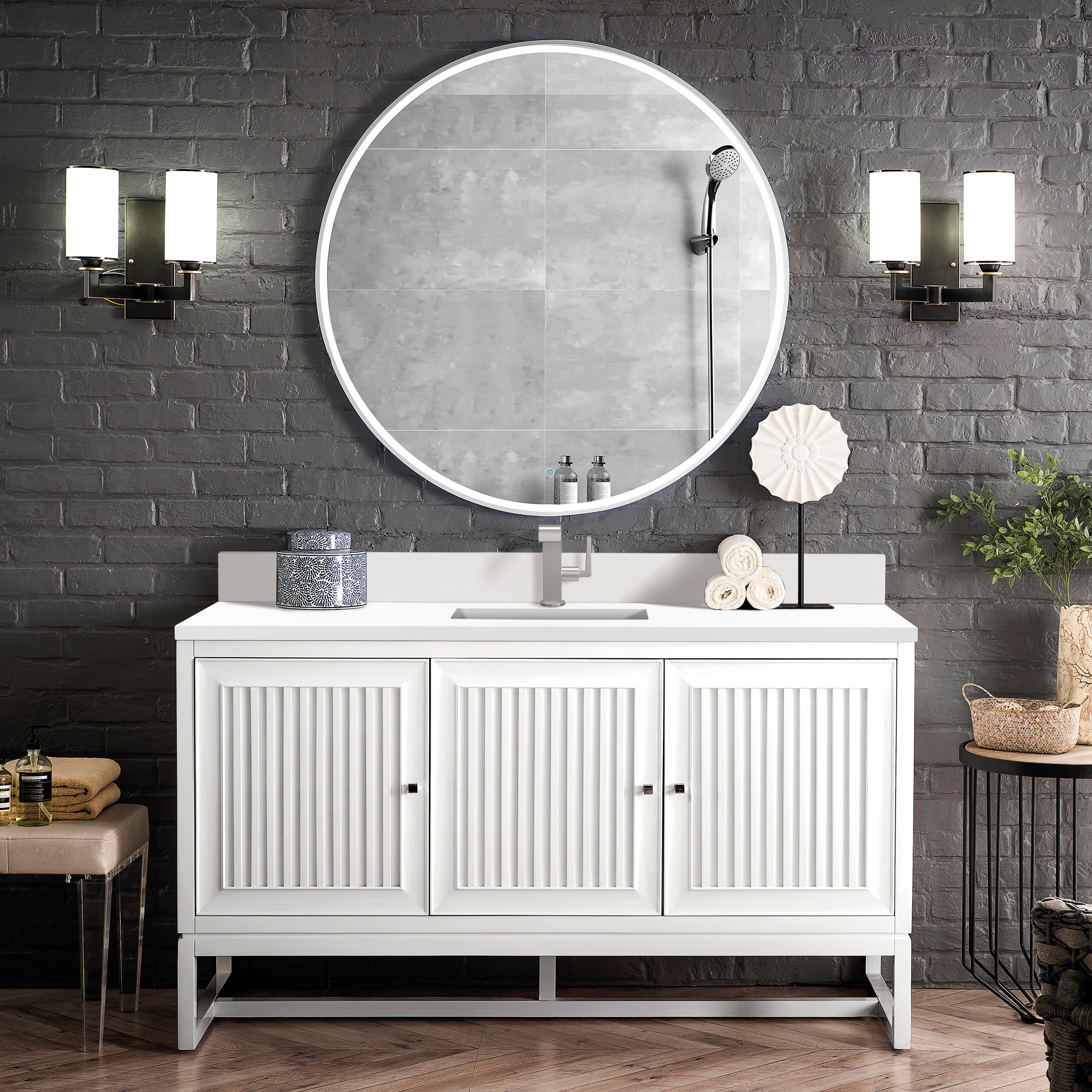 James Martin Athens 60" Single Vanity in Glossy White with 3cm Countertop