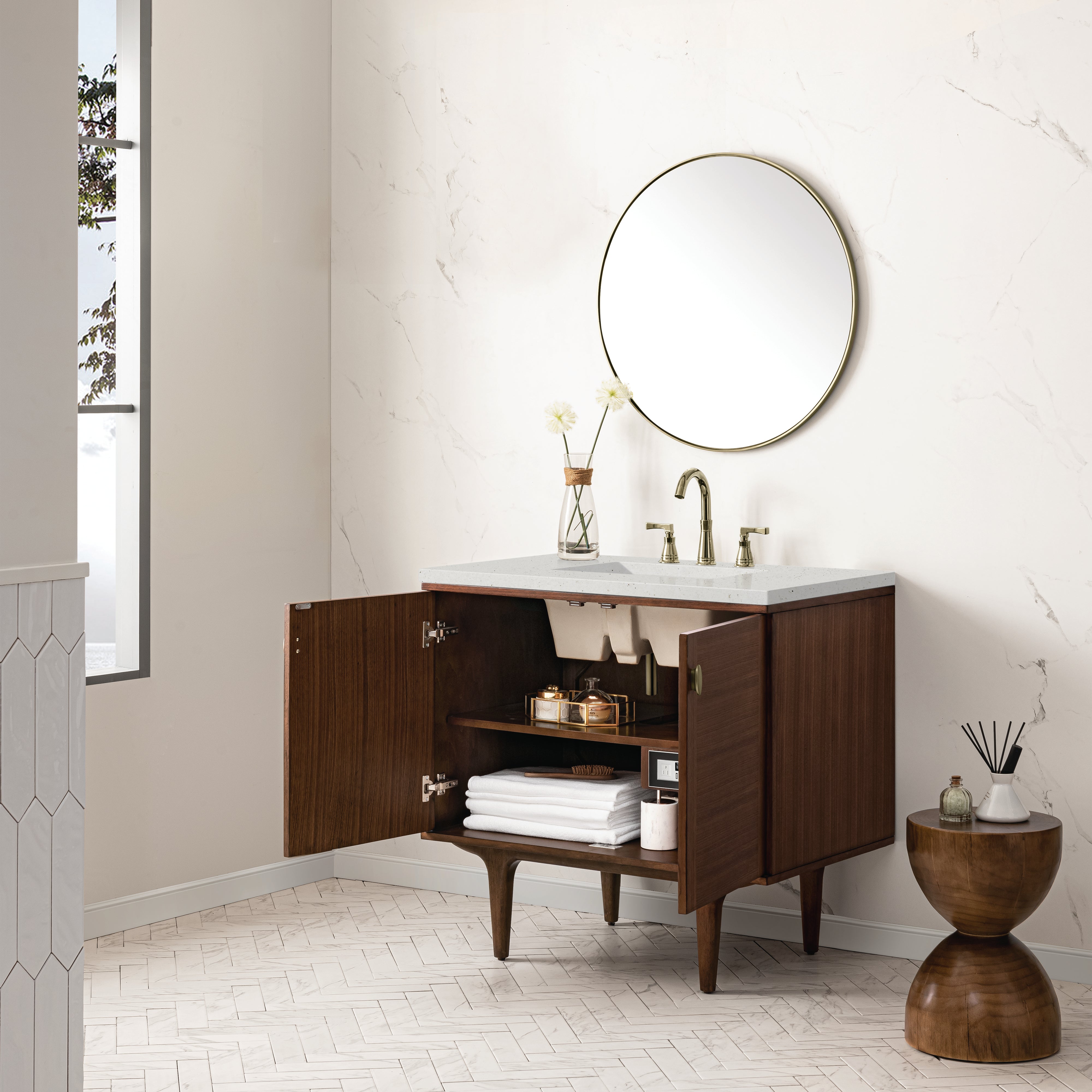 James Martin Amberly 36" Single Vanity in Mid-Century Walnut with 3cm Countertop