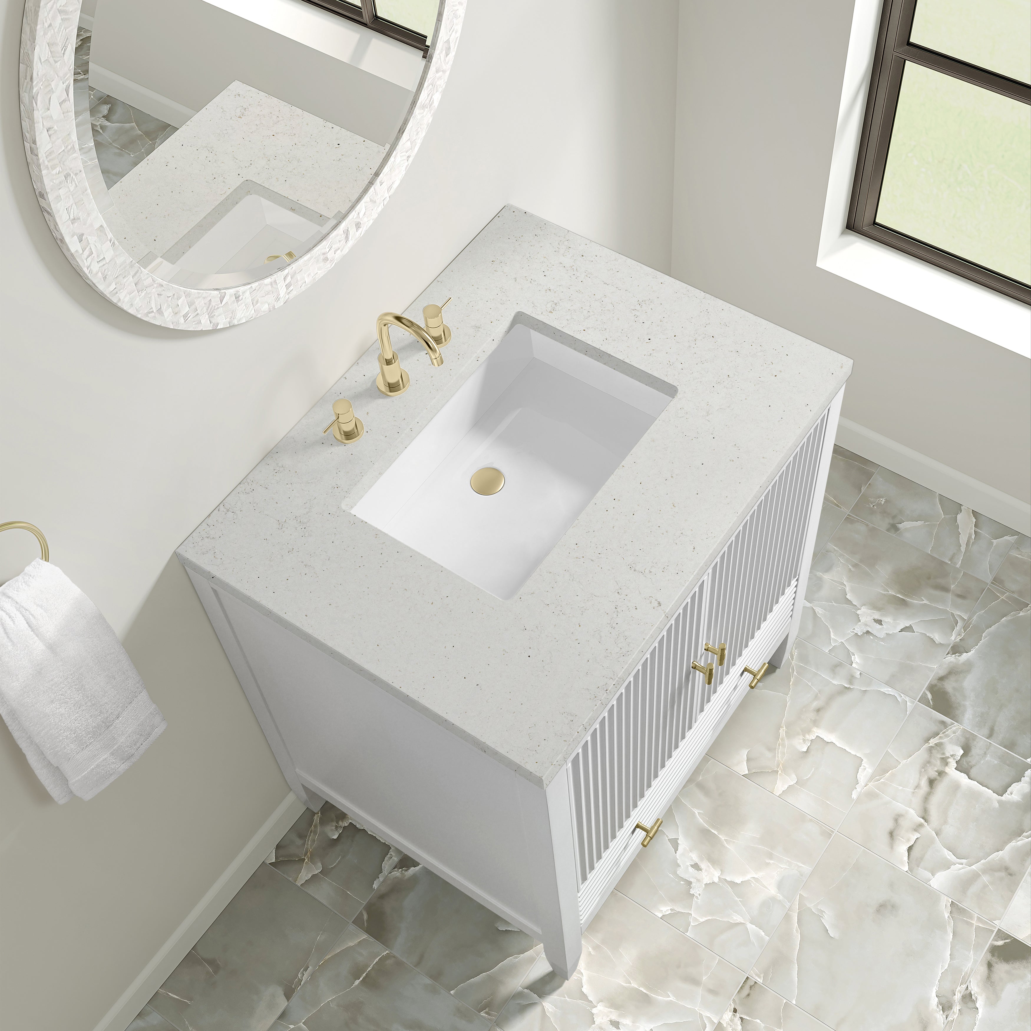 James Martin Myrrin 30" Single Vanity in Bright White with 3cm Countertop