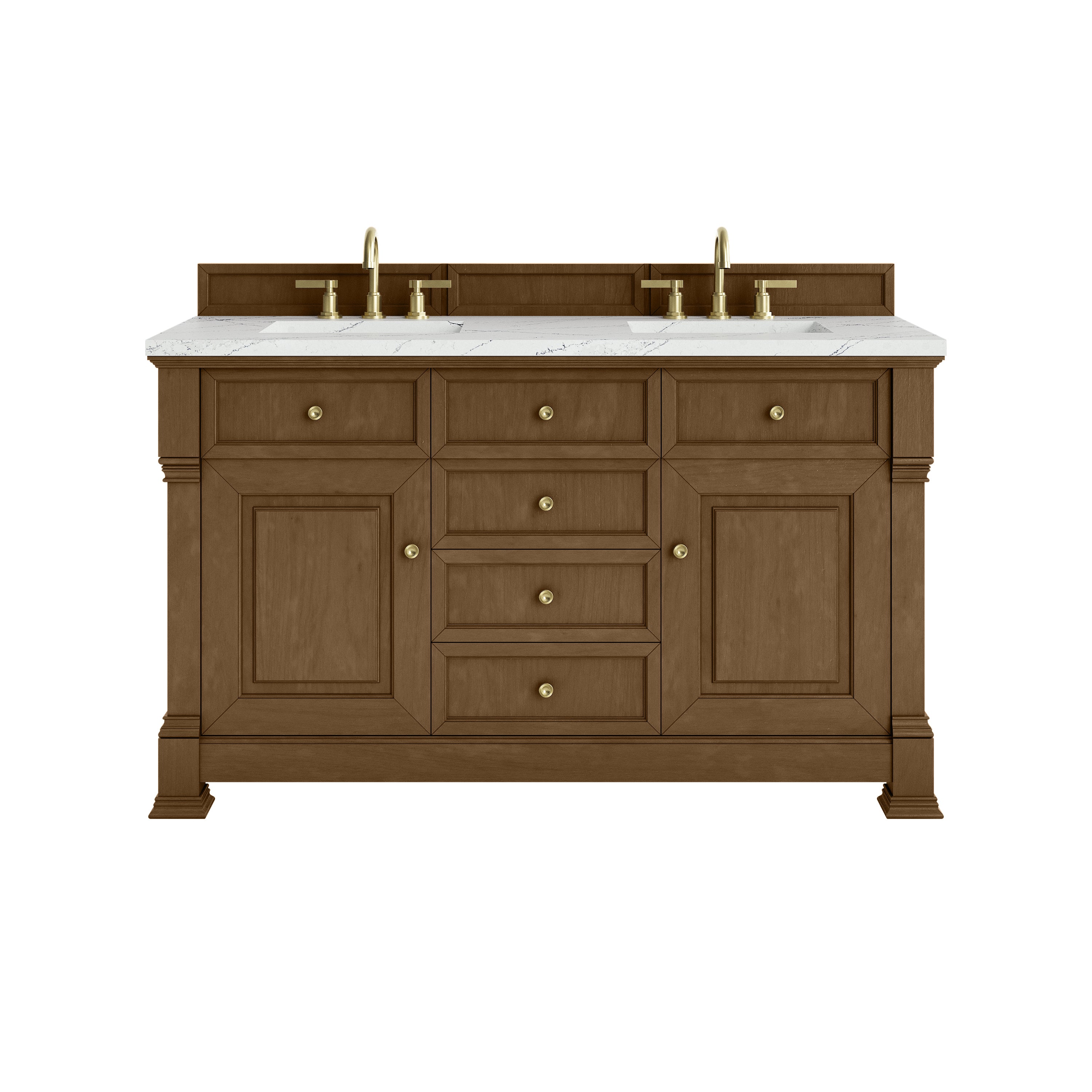 James Martin Brookfield 60" Double Vanity in Honey Oak with 3cm Countertop and FreePower Wireless Charger