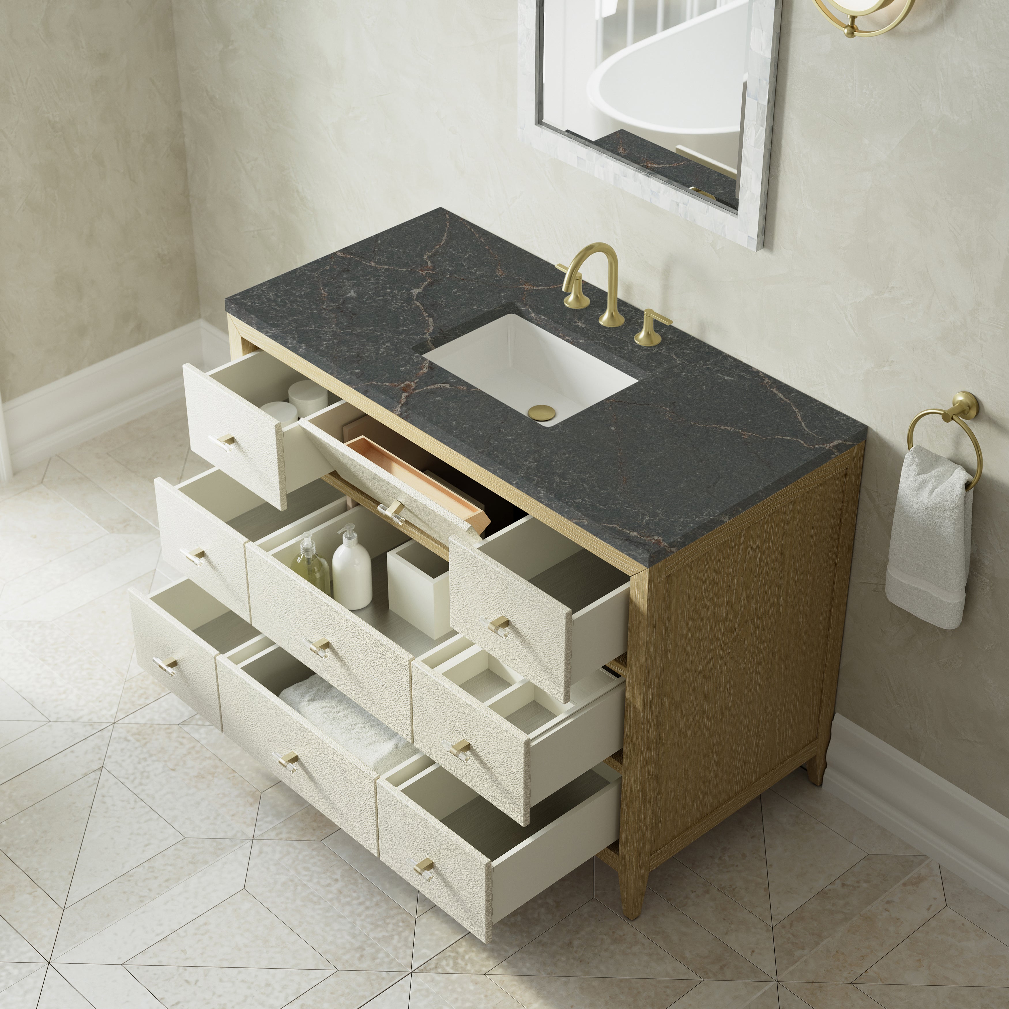 James Martin Celeste 48" Single Vanity in Sunwashed Oak with 3cm Countertop