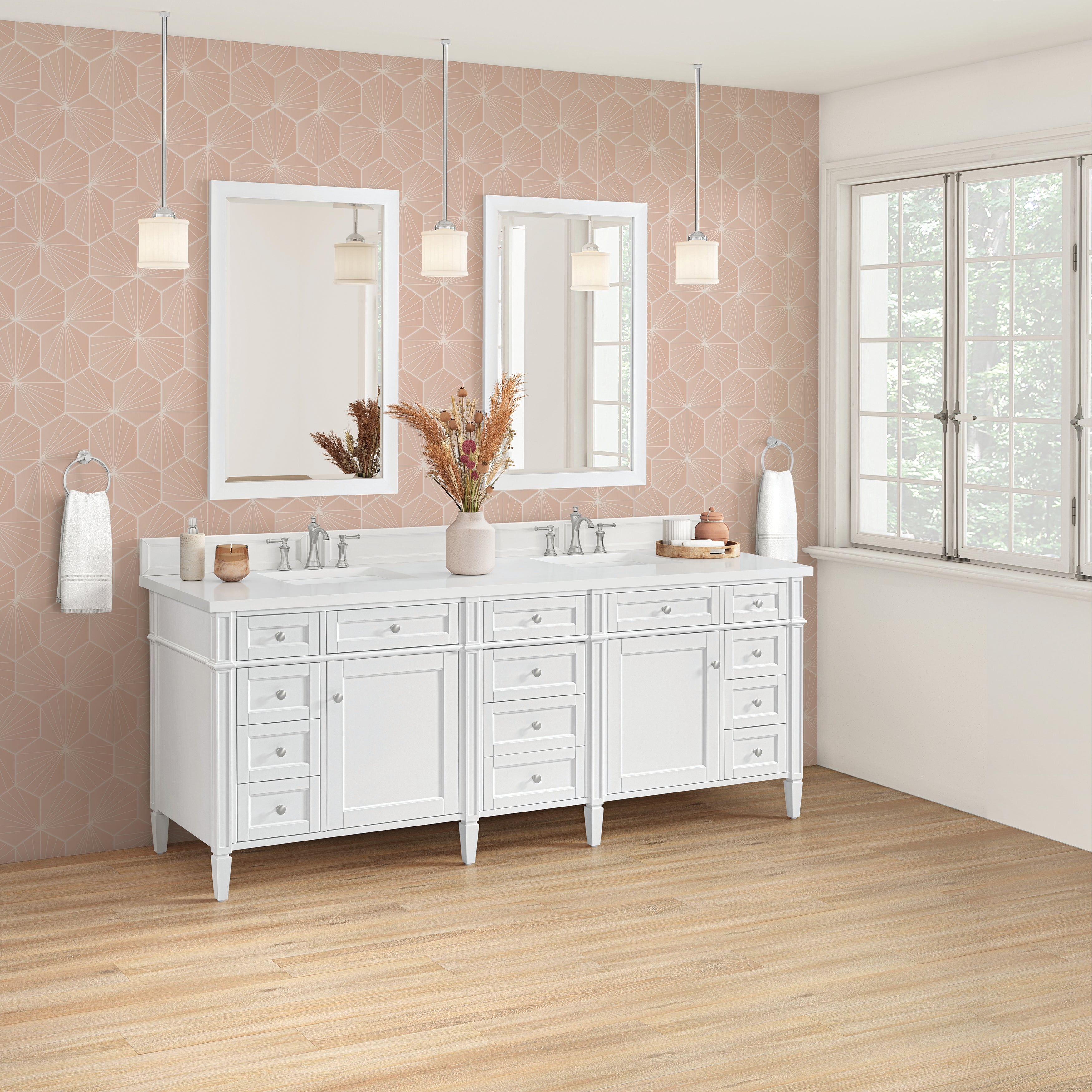James Martin Brittany 84" Double Vanity in Bright White with 3cm Countertop