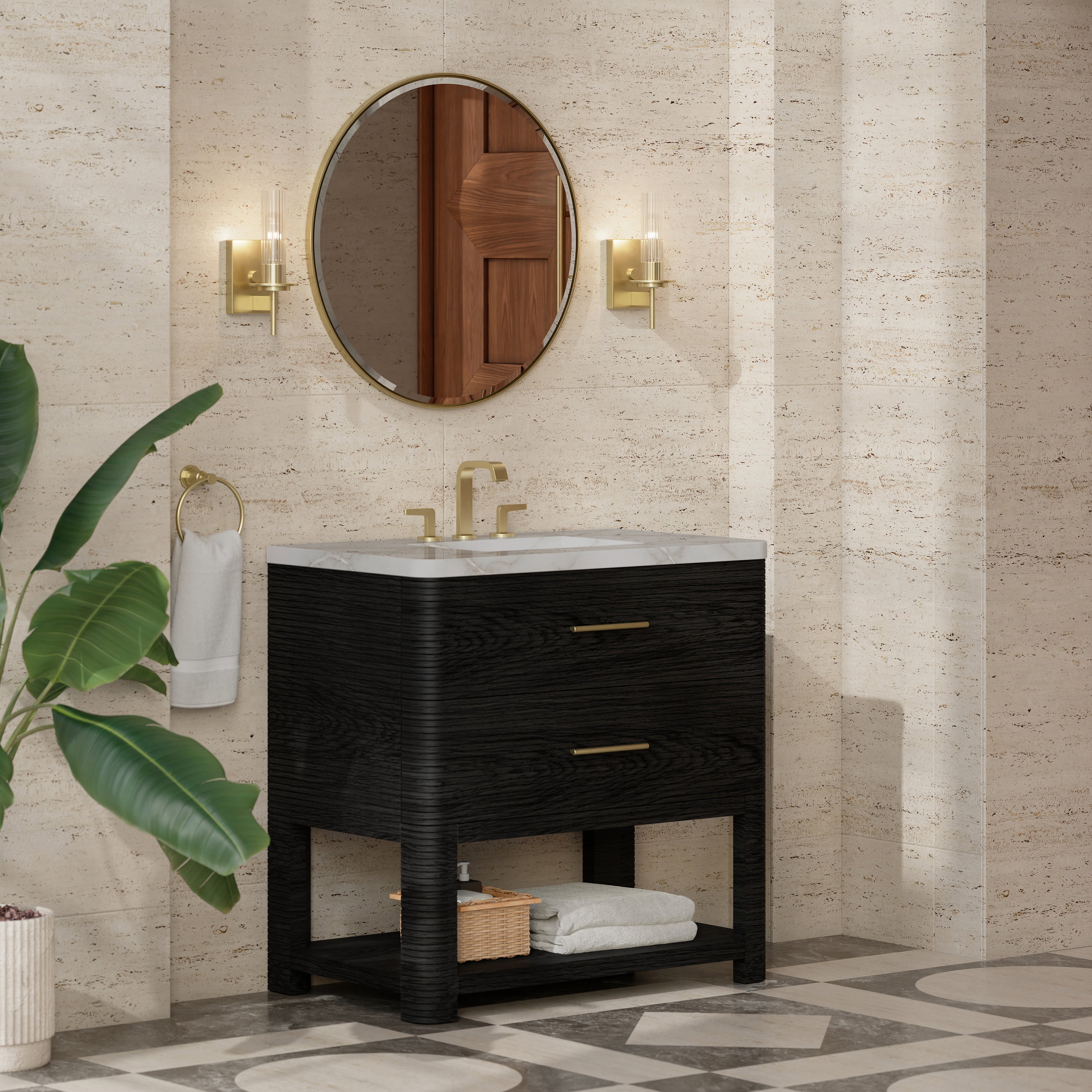 James Martin Lucian 36" Single Vanity in Carbon Oak with 3cm Countertop