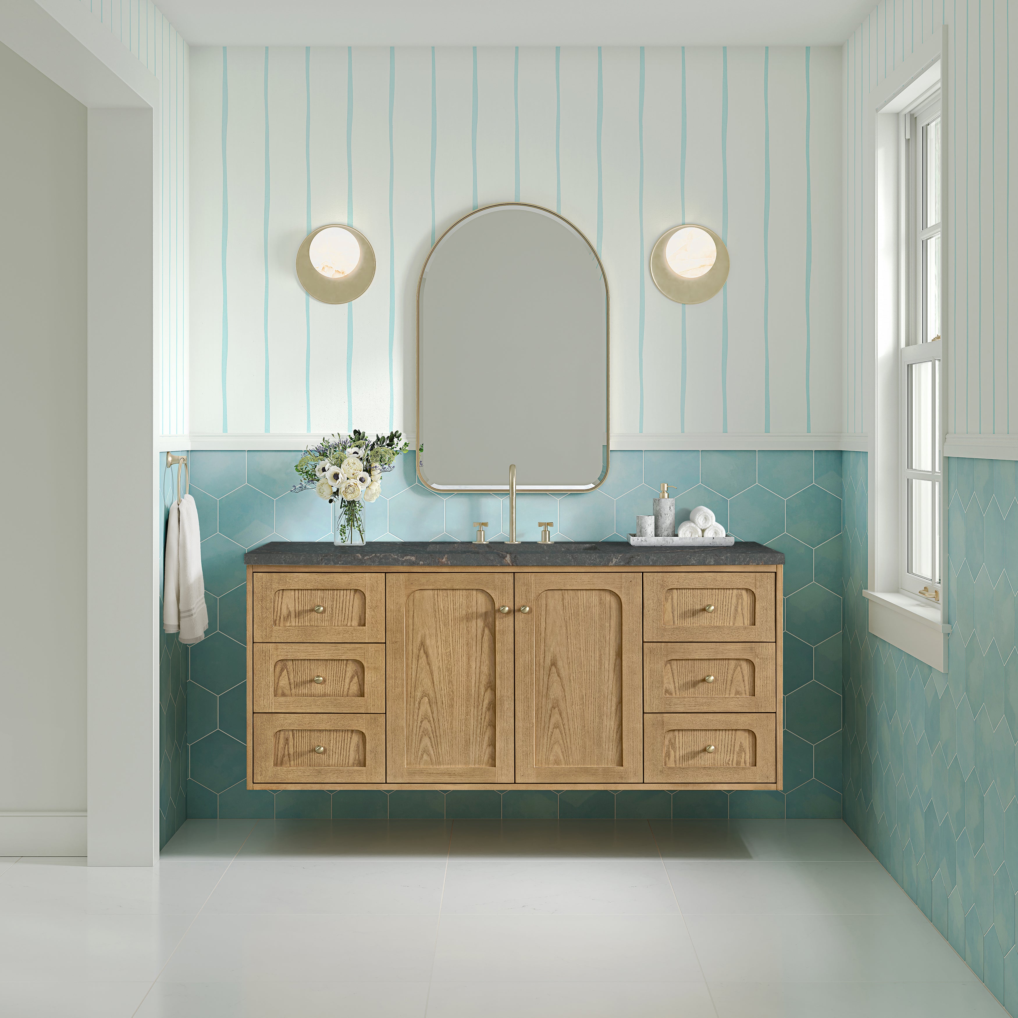James Martin Laurent 60" Single Vanity in Light Natural Oak with 3cm Countertop and FreePower Wireless Charger