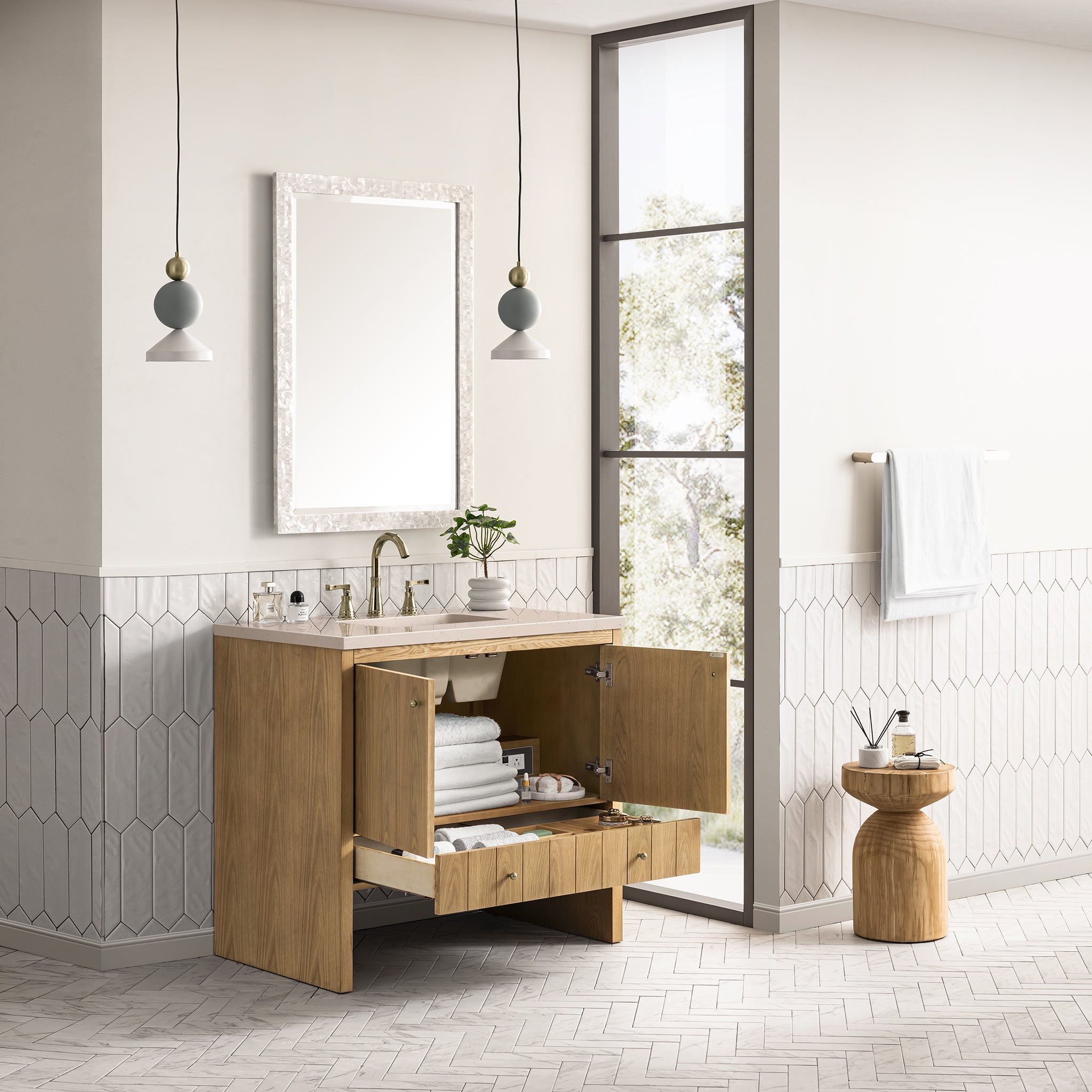 James Martin Hudson 36" Single Vanity in Light Natural Oak with 3cm Countertop