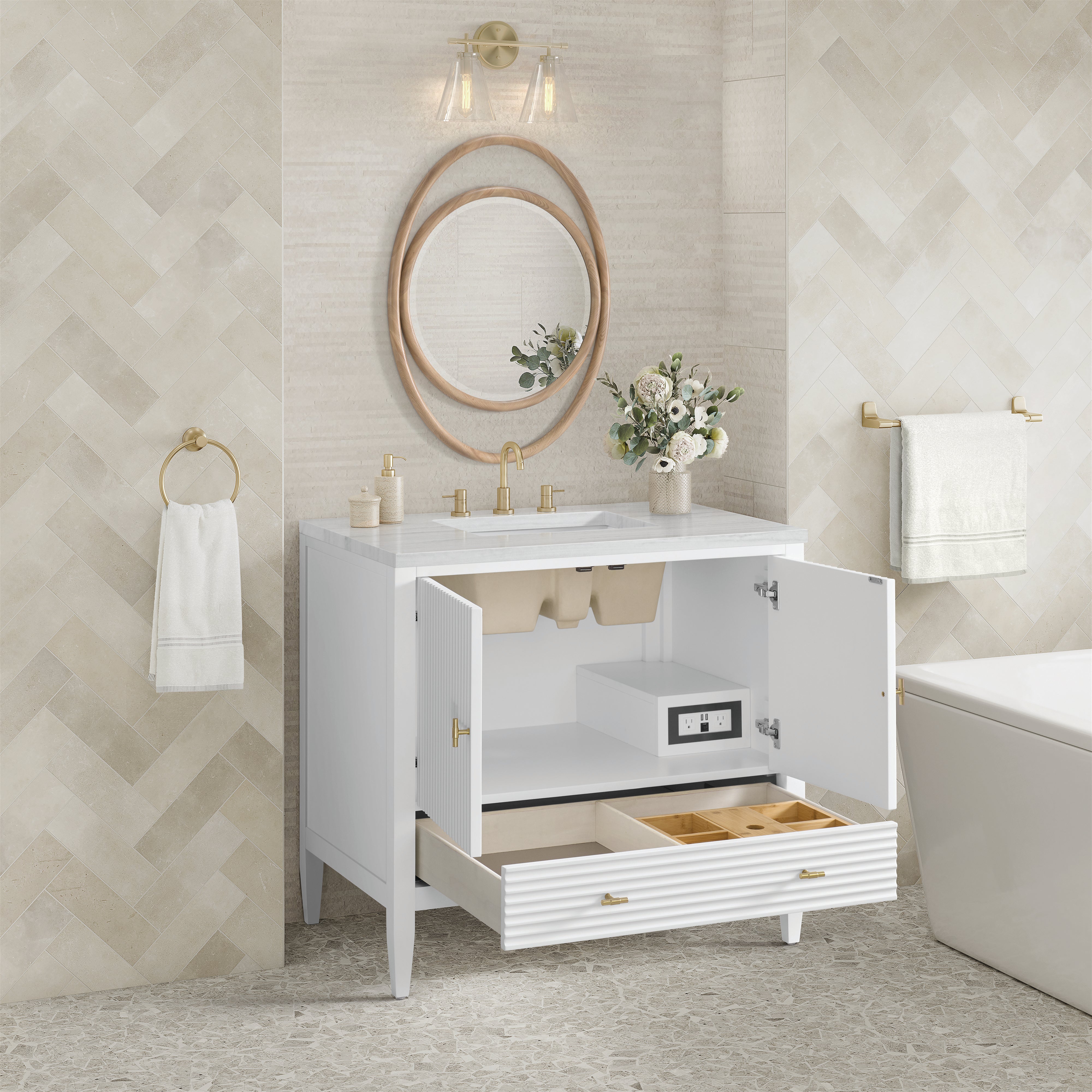 James Martin Myrrin 36" Vanity in Bright White with 3cm Countertop