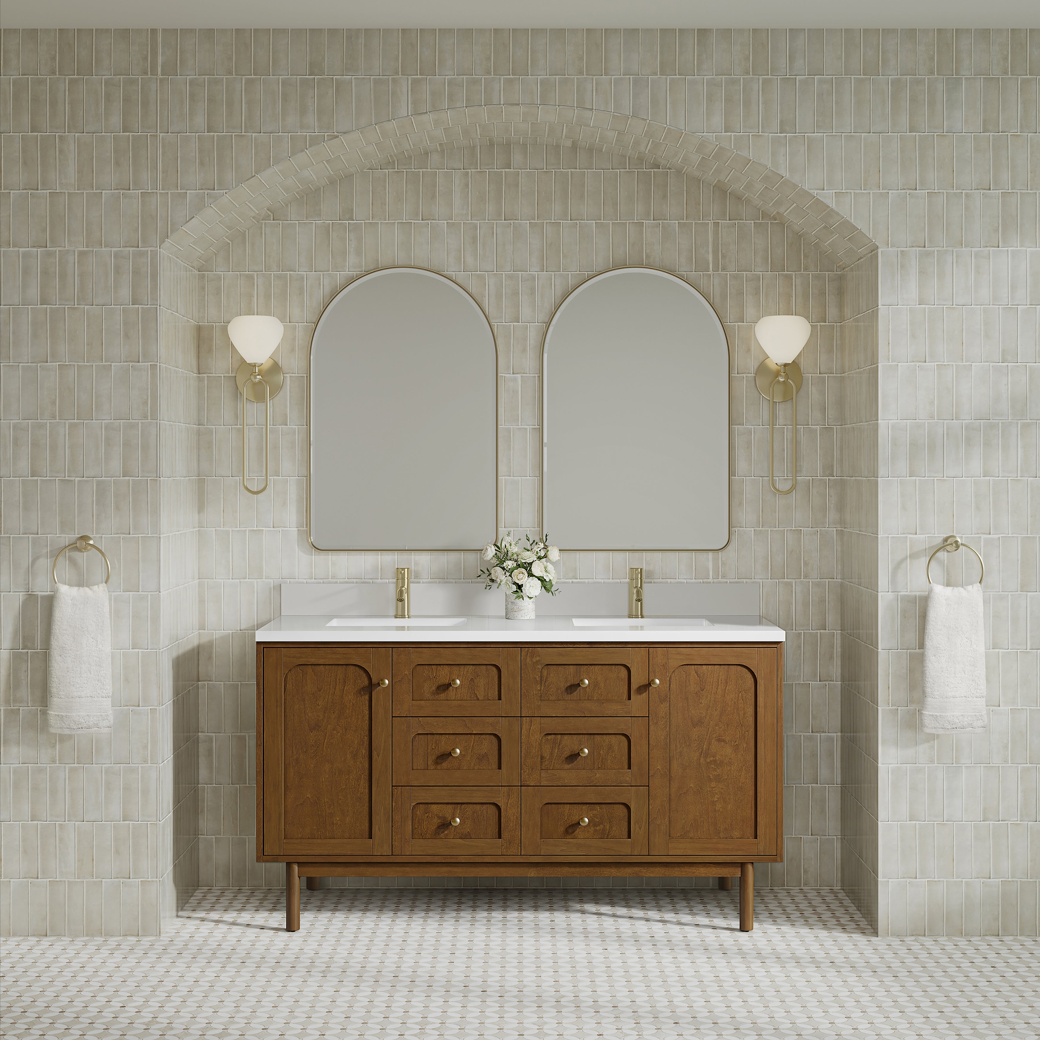 James Martin Laurent 60" Double Vanity in Honey Oak with 3cm Countertop
