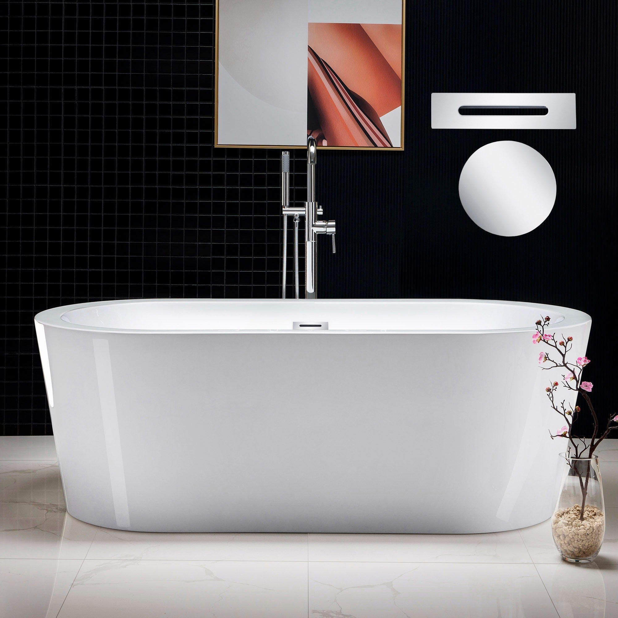 WOODBRIDGE 66" Acrylic Freestanding Bathtub Contemporary Soaking Tub with with Drain & Overflow, B0002