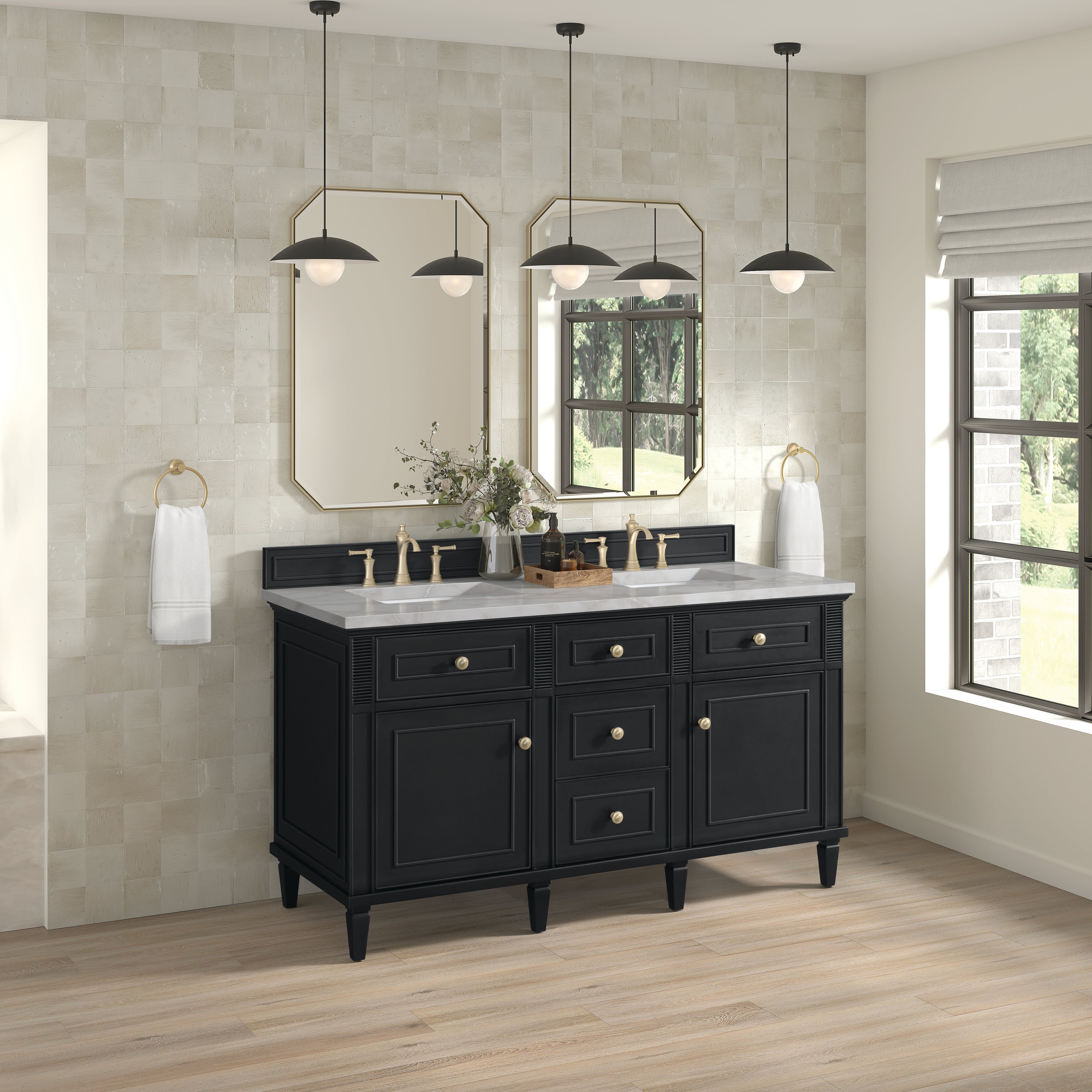 James Martin Lorelai 60" Double Vanity in Black Onyx with 3cm Countertop