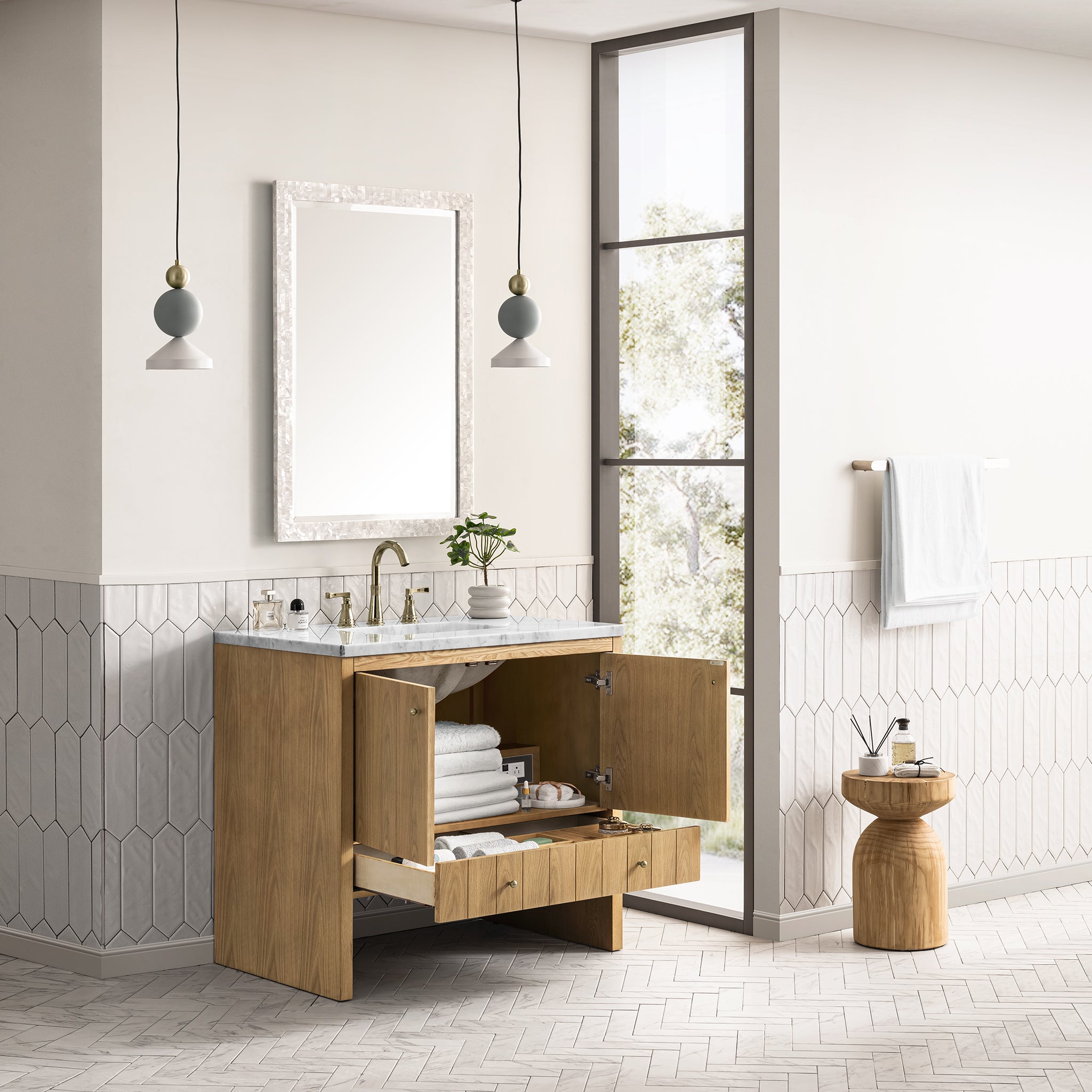 James Martin Hudson 36" Single Vanity in Light Natural Oak with 3cm Countertop
