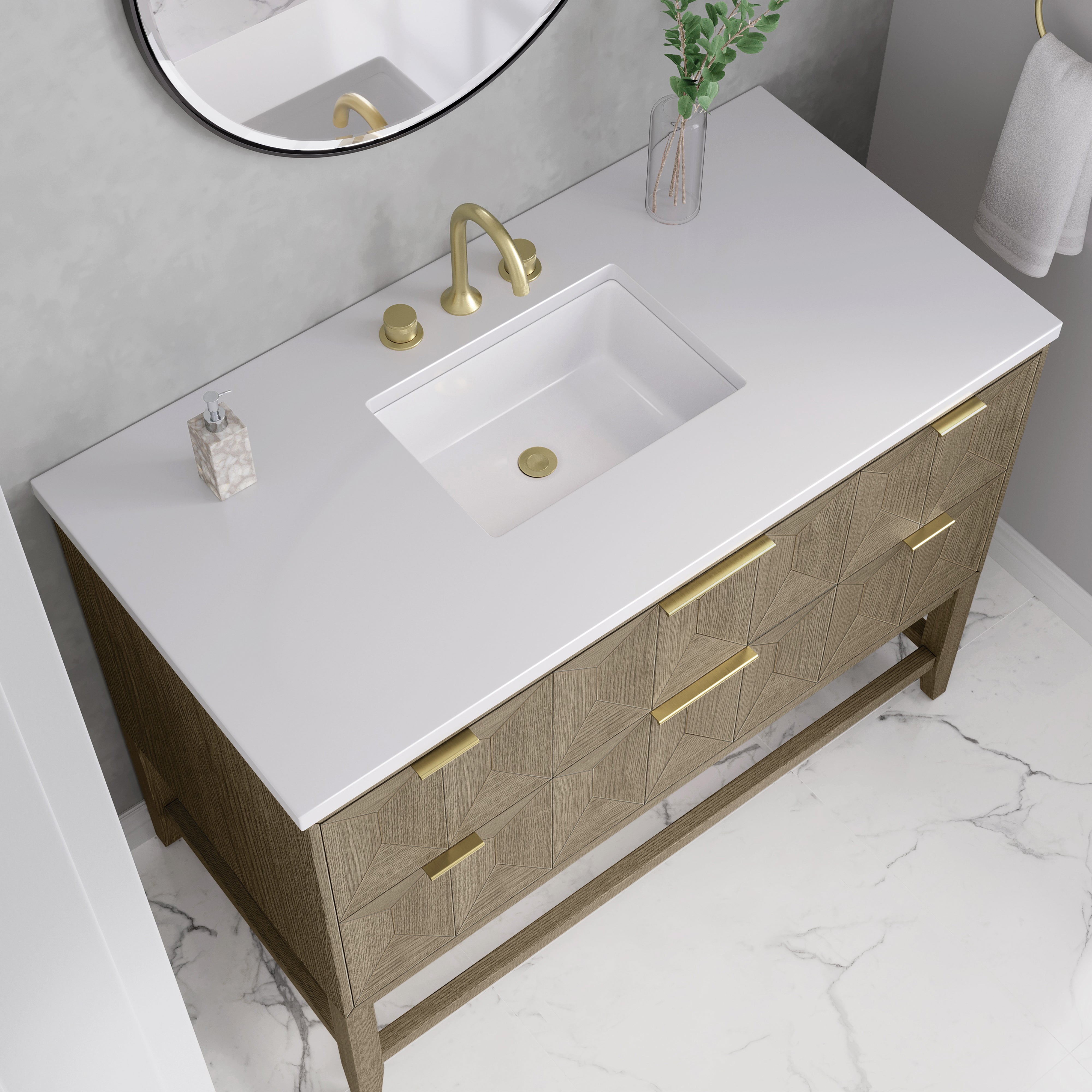 James Martin Emmeline 48" Single Vanity in Pebble Oak with 3cm Countertop