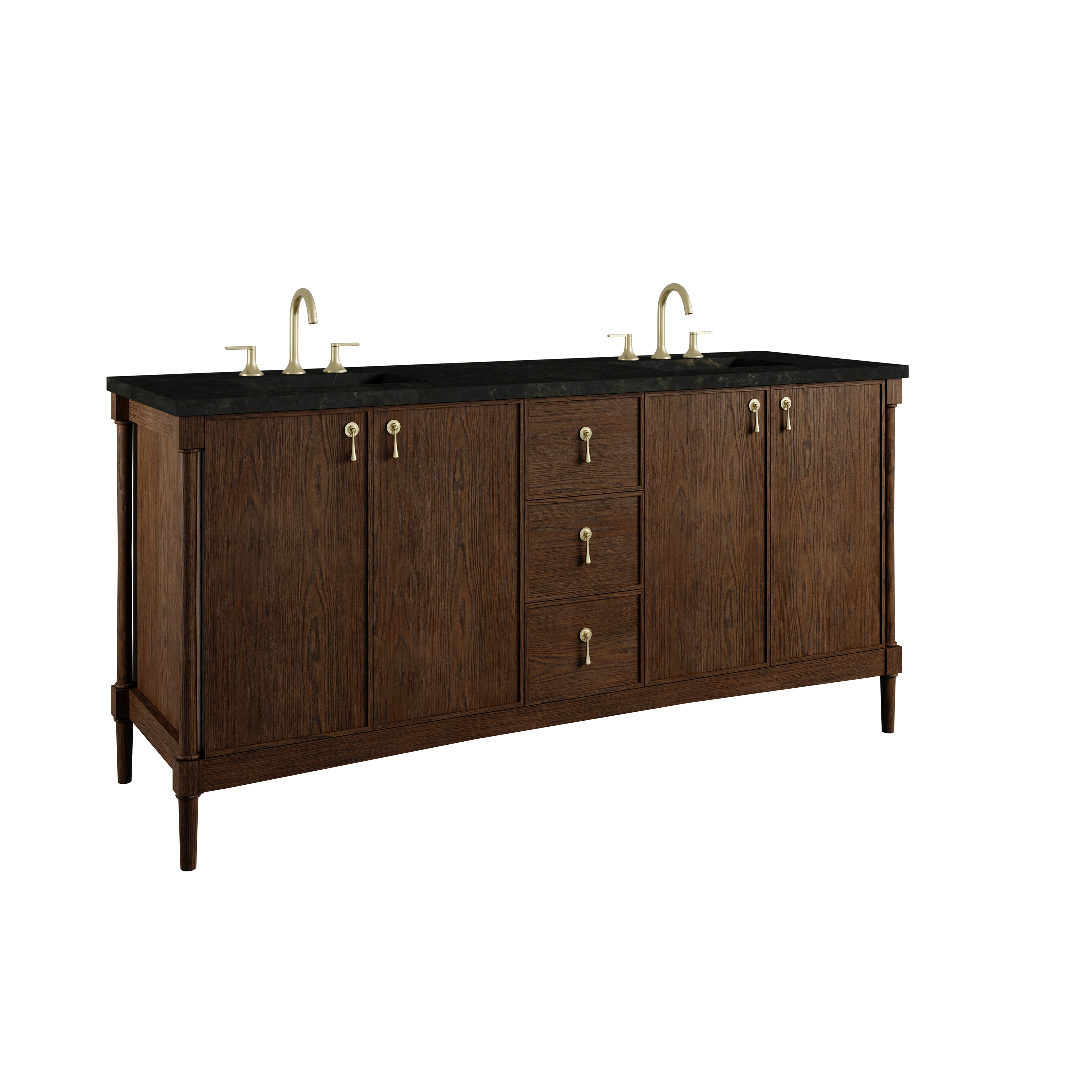 James Martin Kinnsden 72" Double Vanity in Sable Oak with 3cm Carrara Marble Top