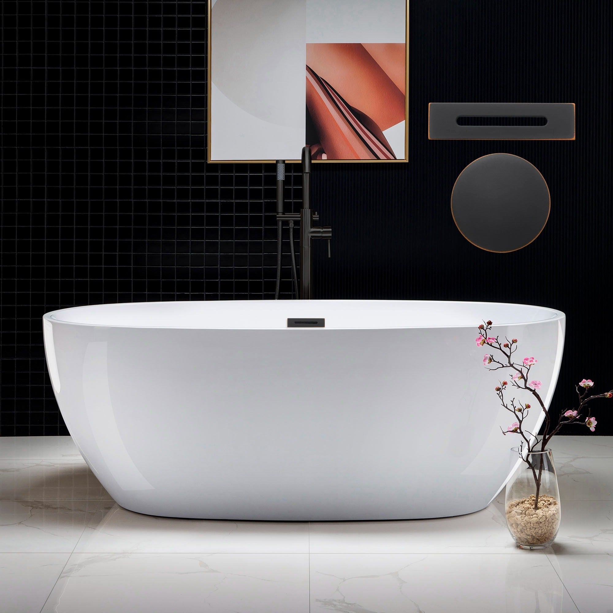 WOODBRIDGE 67" Acrylic Freestanding Bathtub Contemporary Soaking Tub with Drain & Overflow, B0028