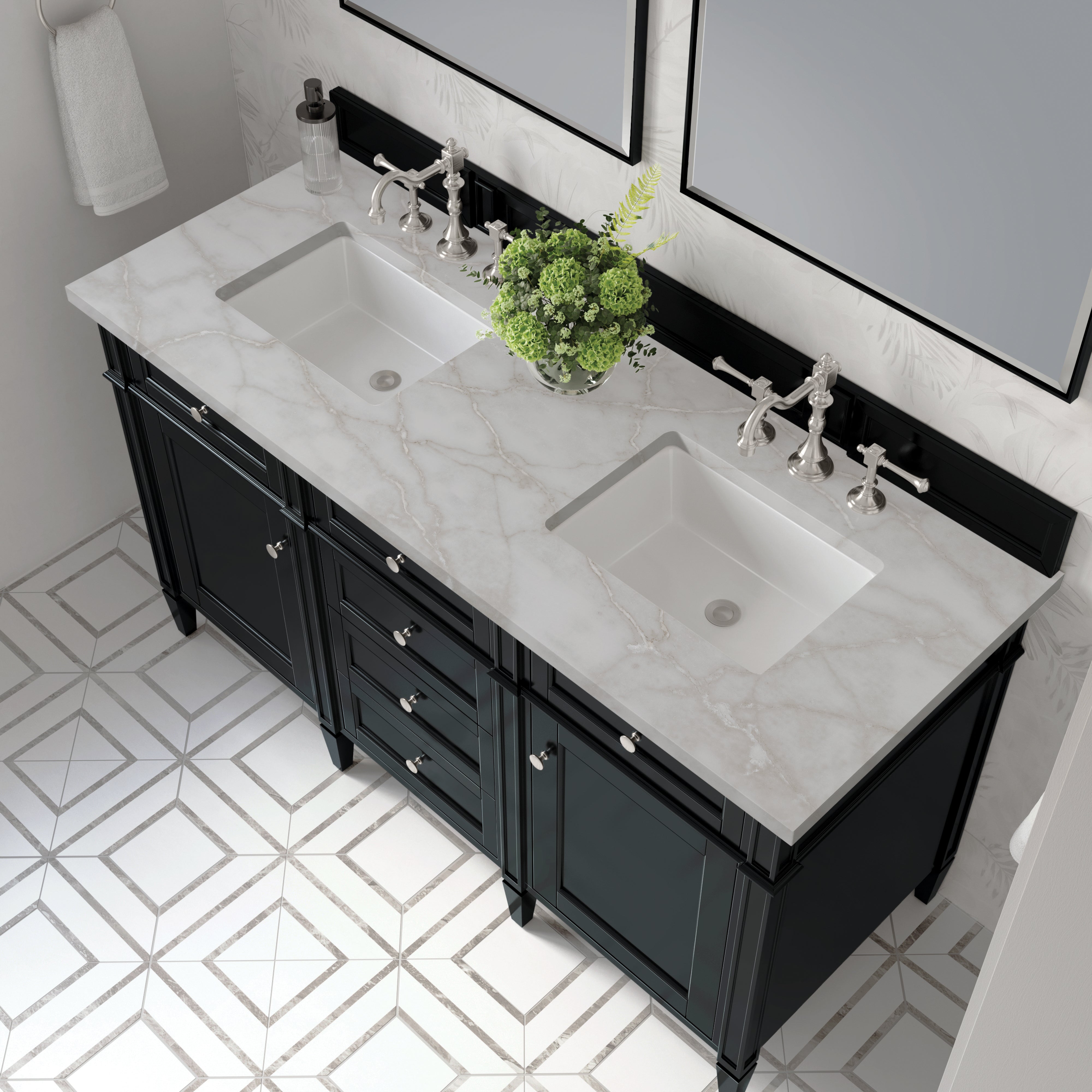 James Martin Brittany 60" Double Vanity in Black Onyx with 3cm Countertop
