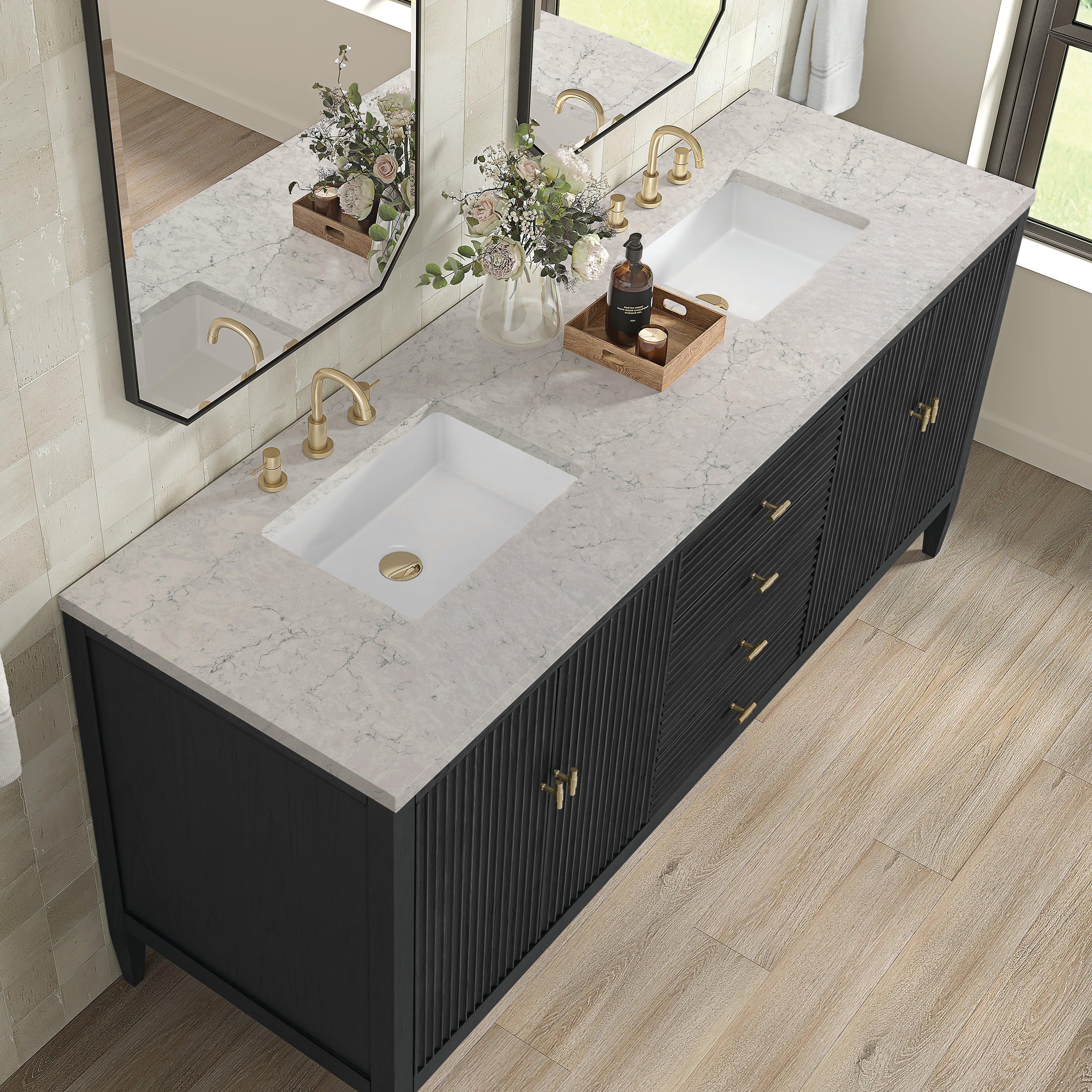 James Martin Myrrin 72" Double Vanity in Carbon Oak with 3cm Countertop