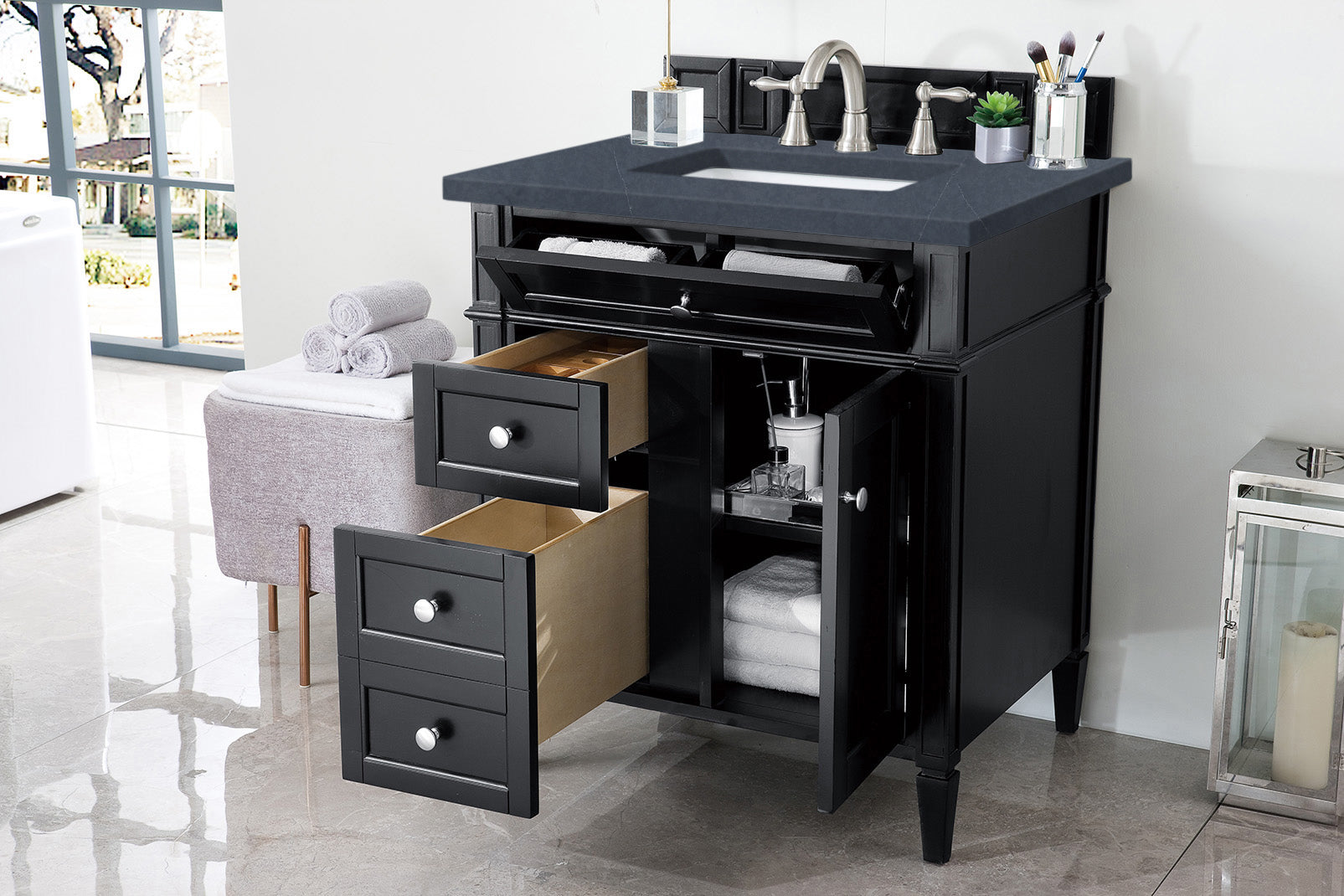 James Martin Brittany 30" Single Vanity in Black Onyx with 3cm Countertop