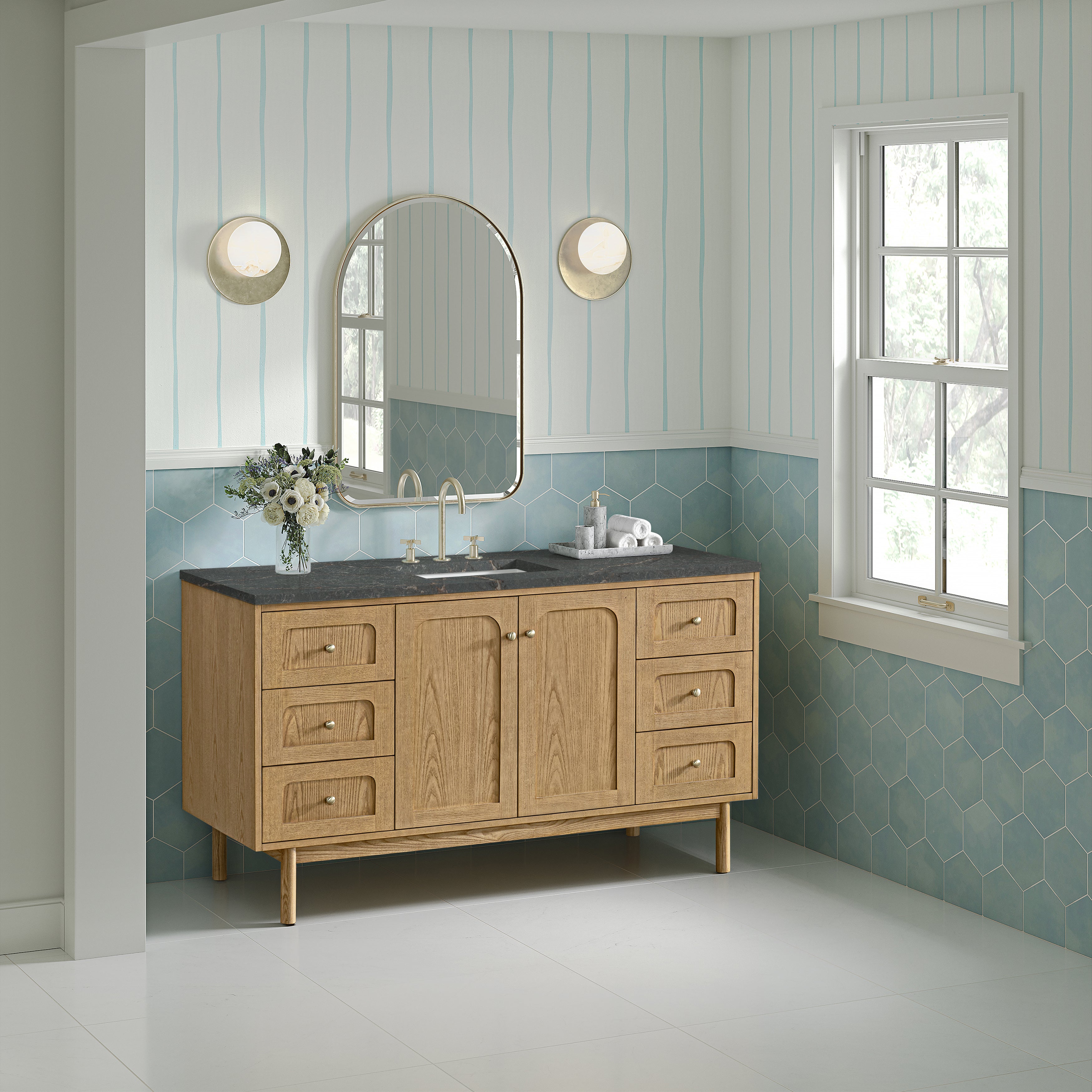 James Martin Laurent 60" Single Vanity in Light Natural Oak with 3cm Countertop and FreePower Wireless Charger