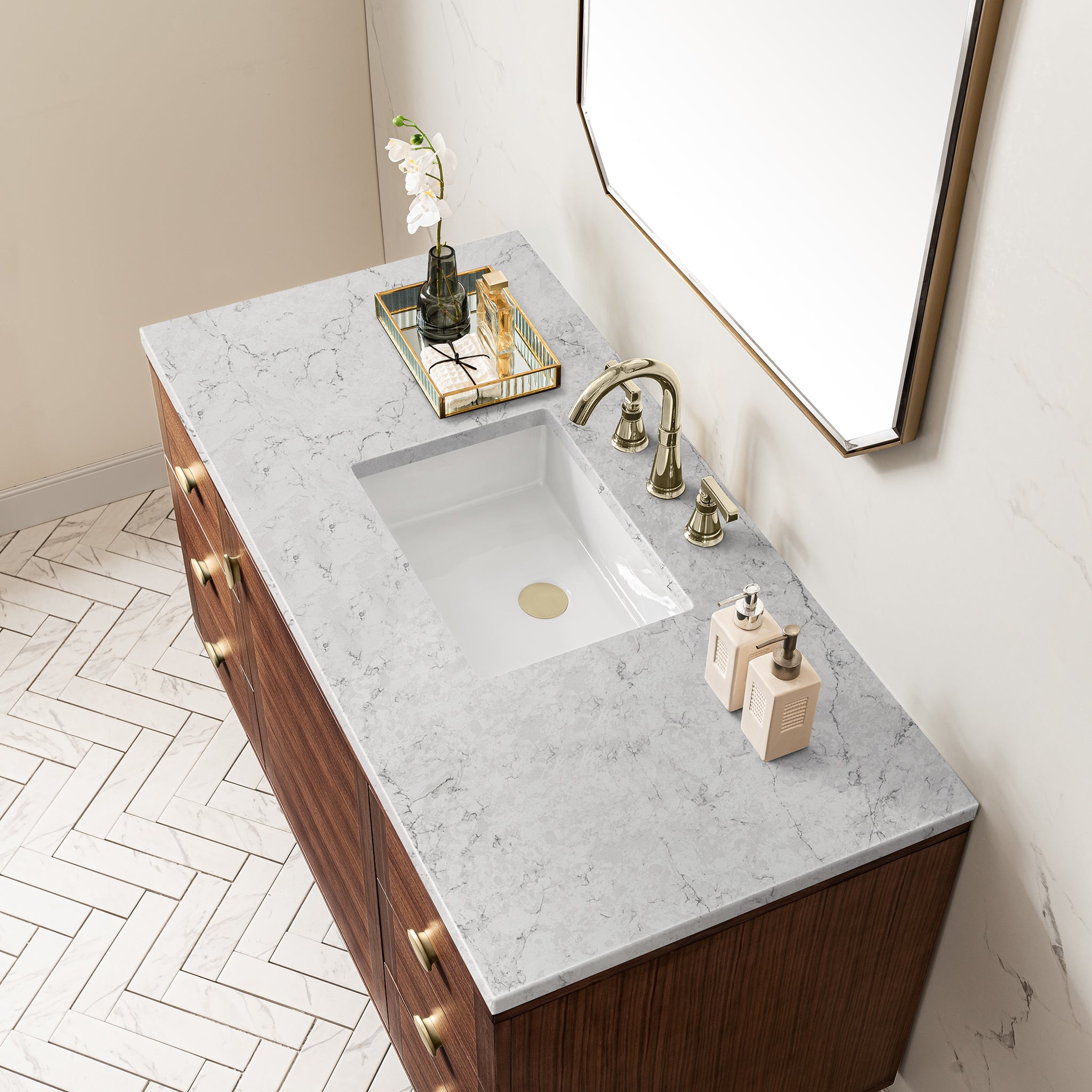 James Martin Amberly 48" Single Vanity in Mid-Century Walnut with 3cm Countertop