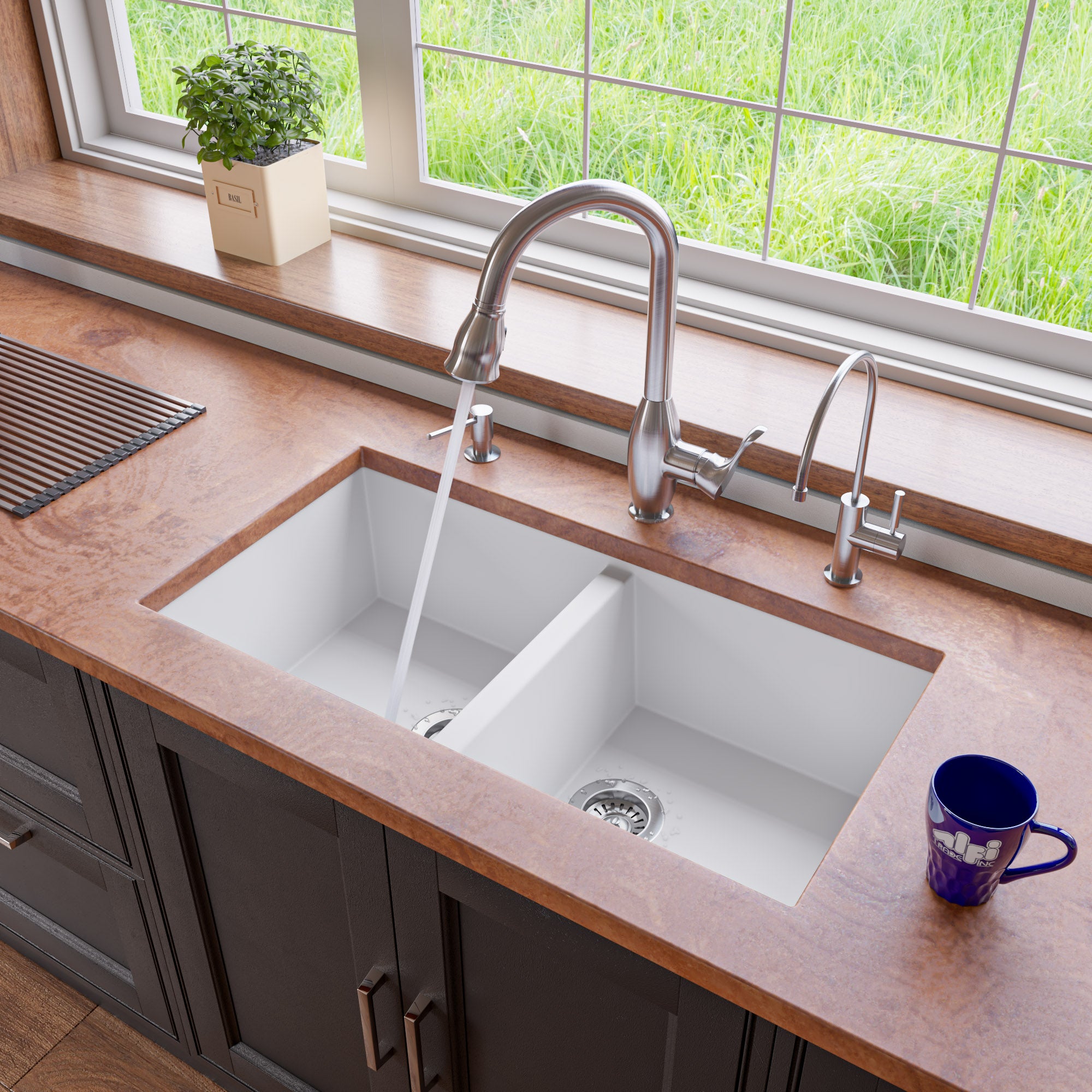 ALFI brand AB3420UM 34" Undermount Double Bowl Granite Composite Kitchen Sink