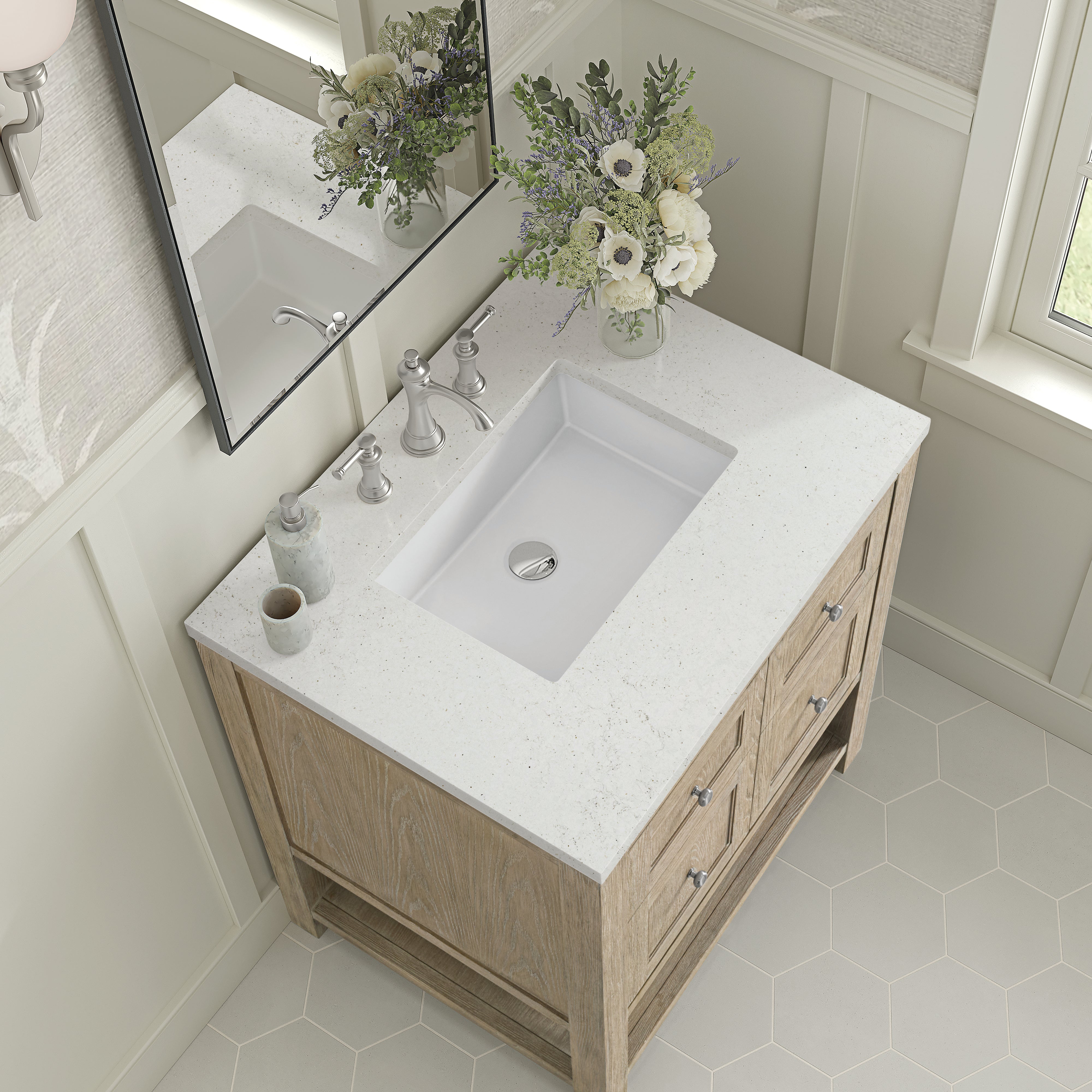 James Martin Breckenridge 30" Single Vanity in Whitewashed Oak with 3cm Countertop