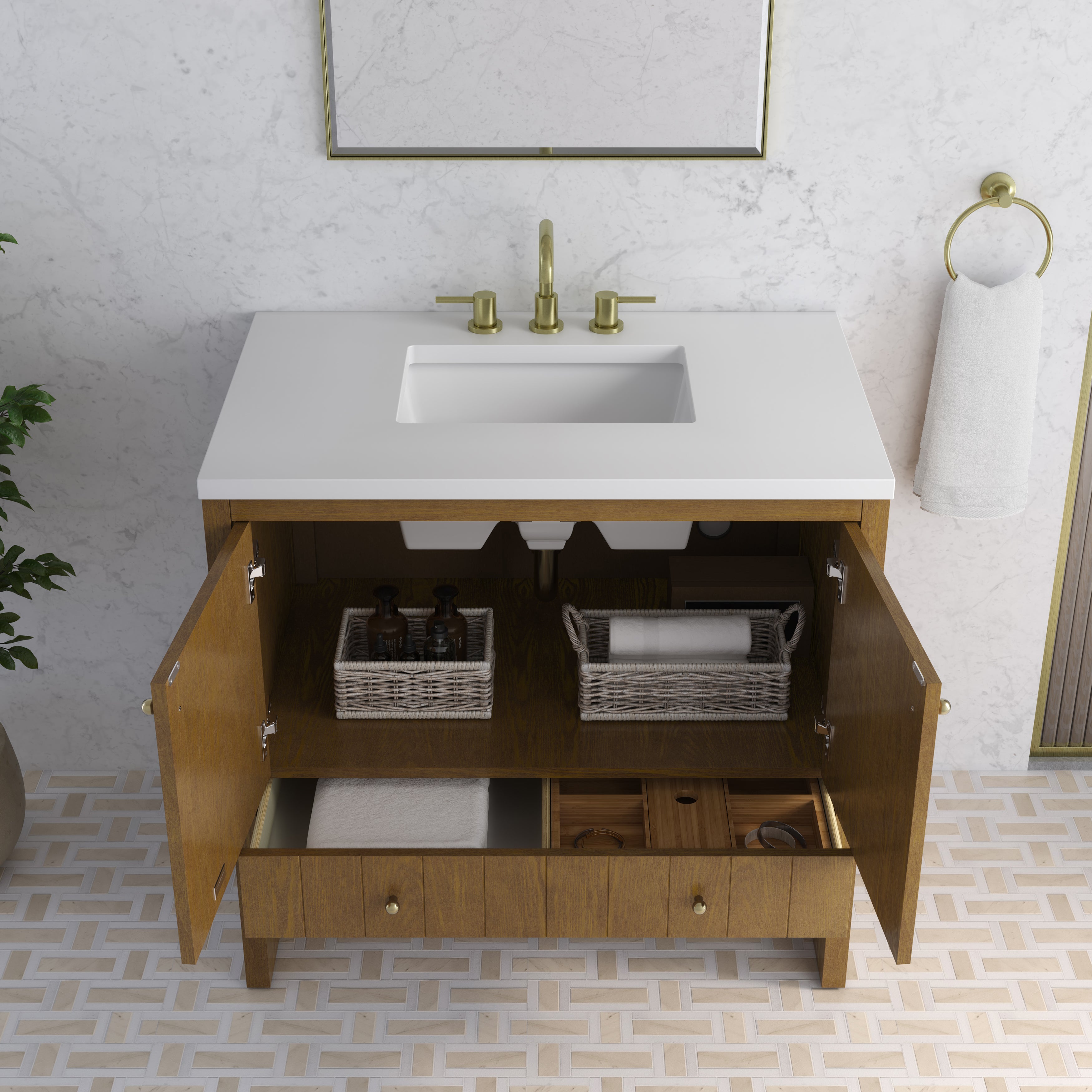 James Martin Hudson 36" Single Vanity in Honey Oak with 3cm Countertop