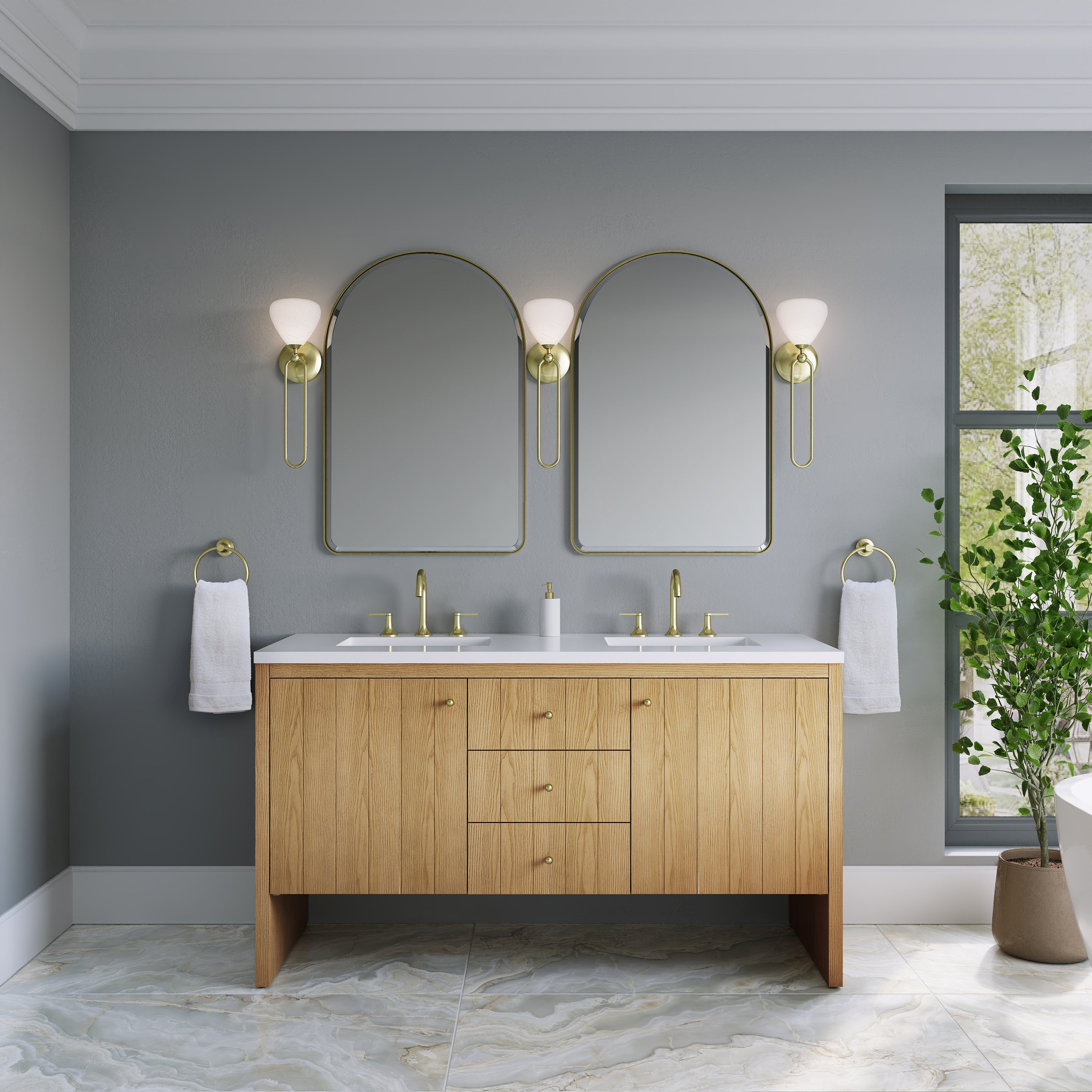 James Martin Hudson 60" Double Vanity in Light Natural Oak with 3cm Countertop