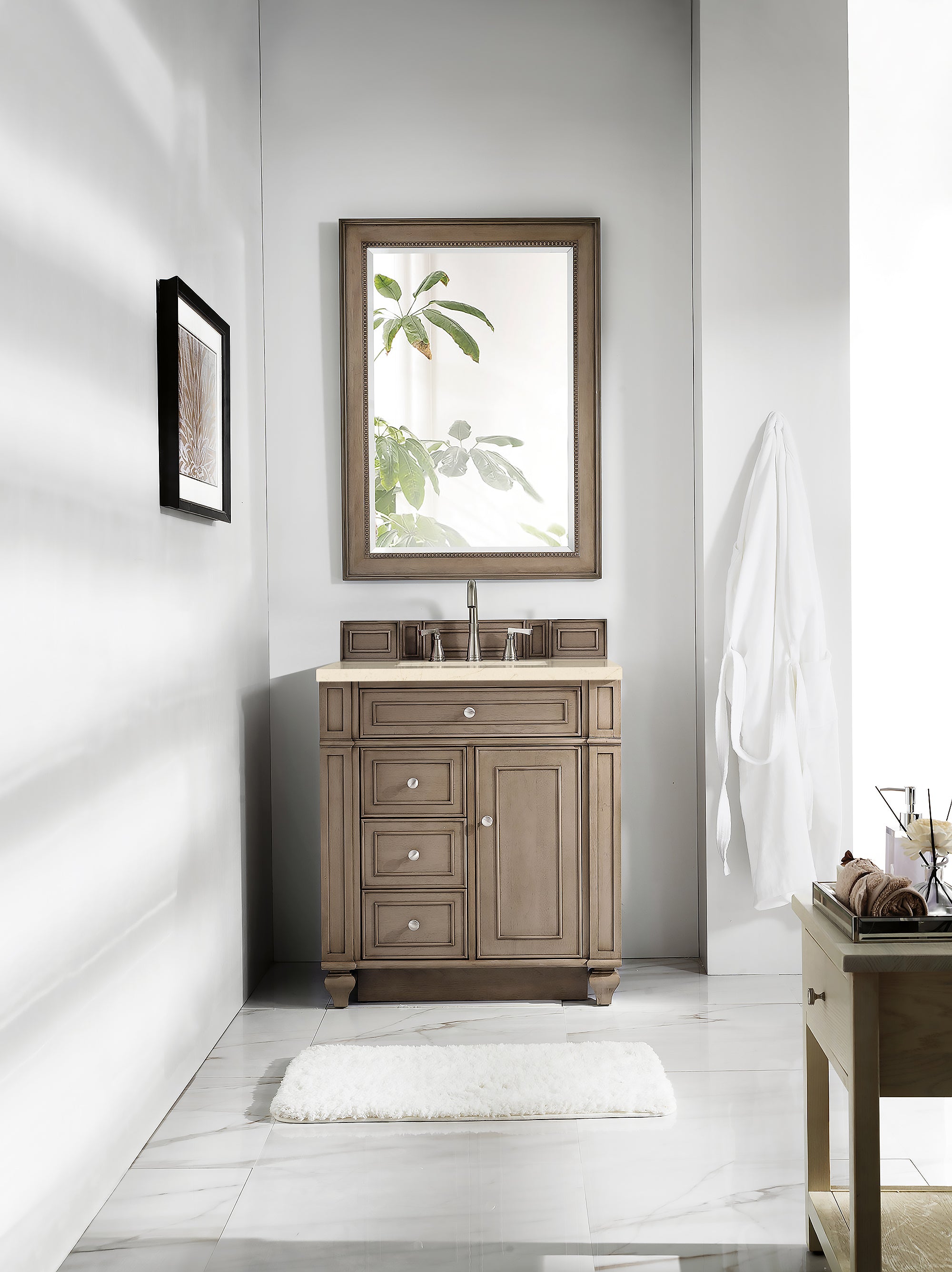 James Martin Bristol 30" Single Vanity in Whitewashed Walnut with 3cm Countertop