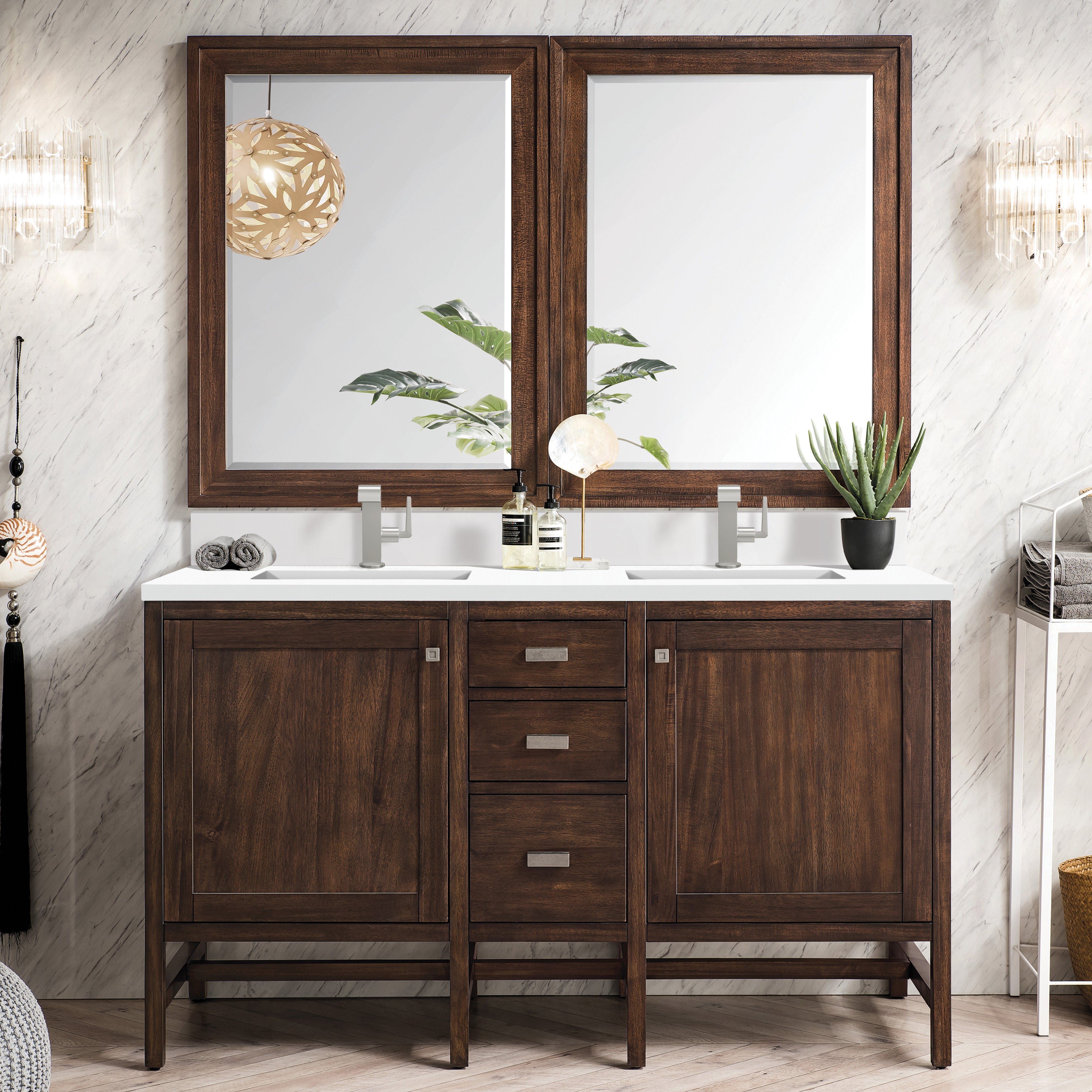 James Martin Addison 60" Double Vanity in Mid-Century Acacia with 3cm Countertop
