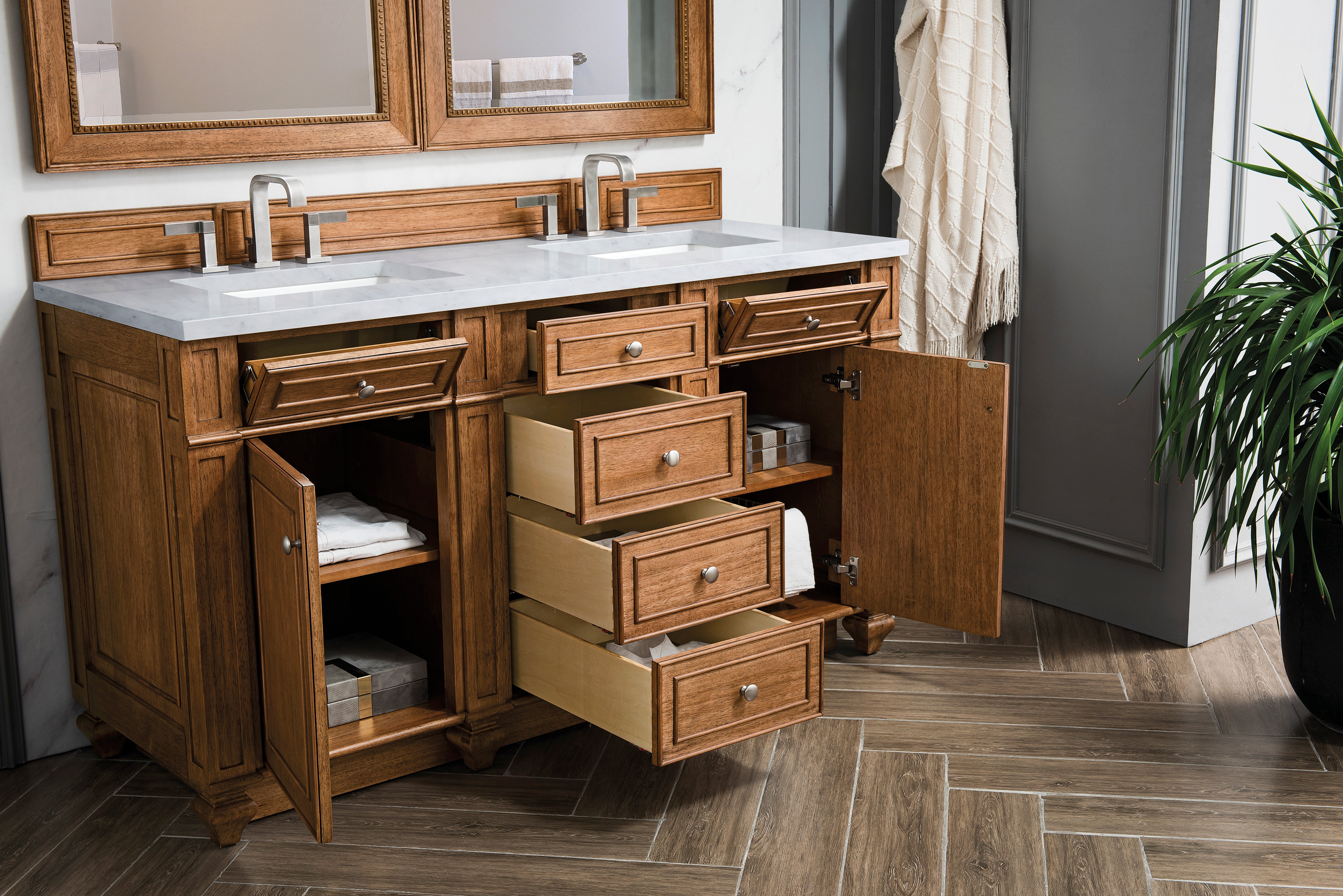James Martin Bristol 60" Double Vanity in Saddle Brown with 3cm Countertop