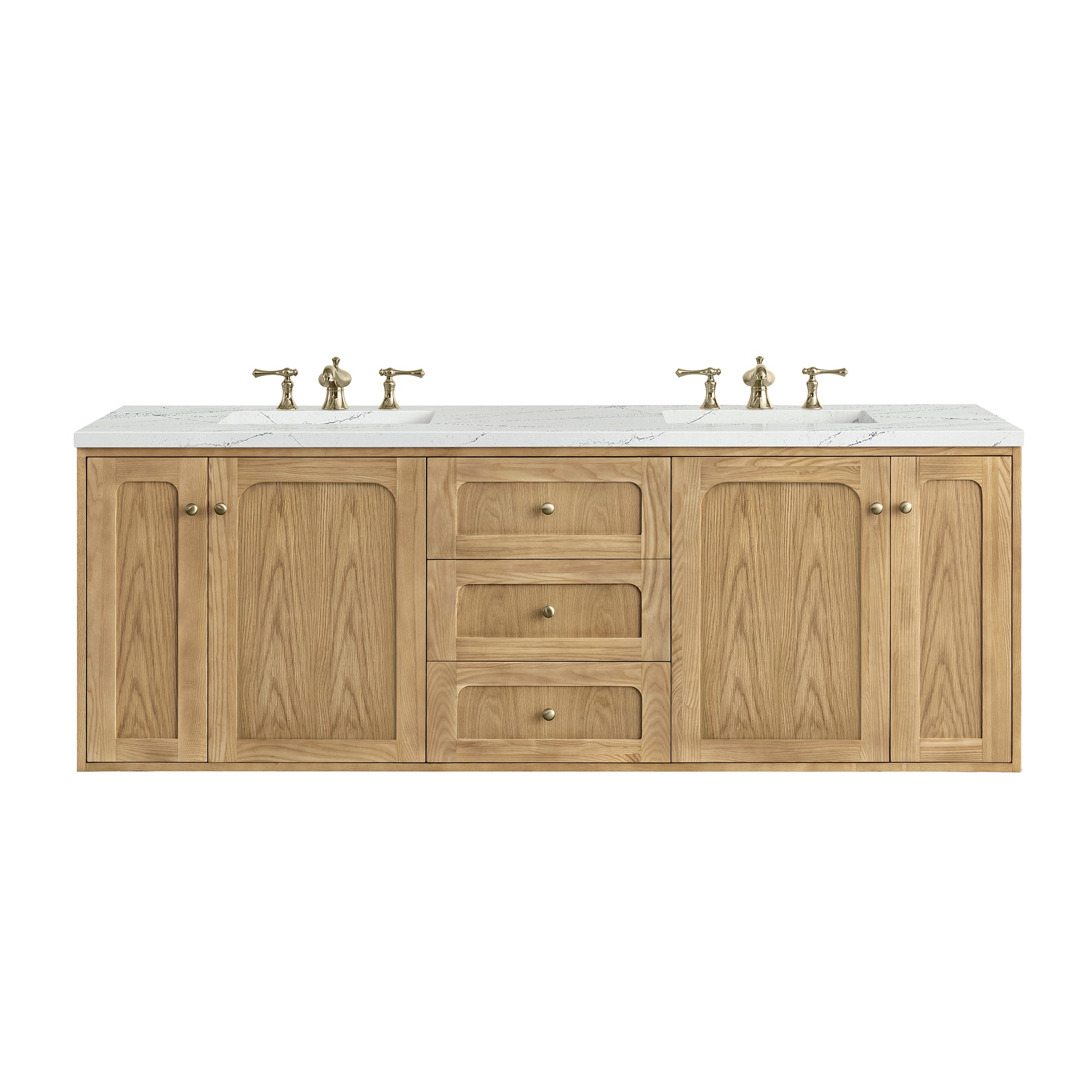 James Martin Laurent 72" Double Vanity in Light Natural Oak with 3cm Countertop and FreePower Wireless Charger