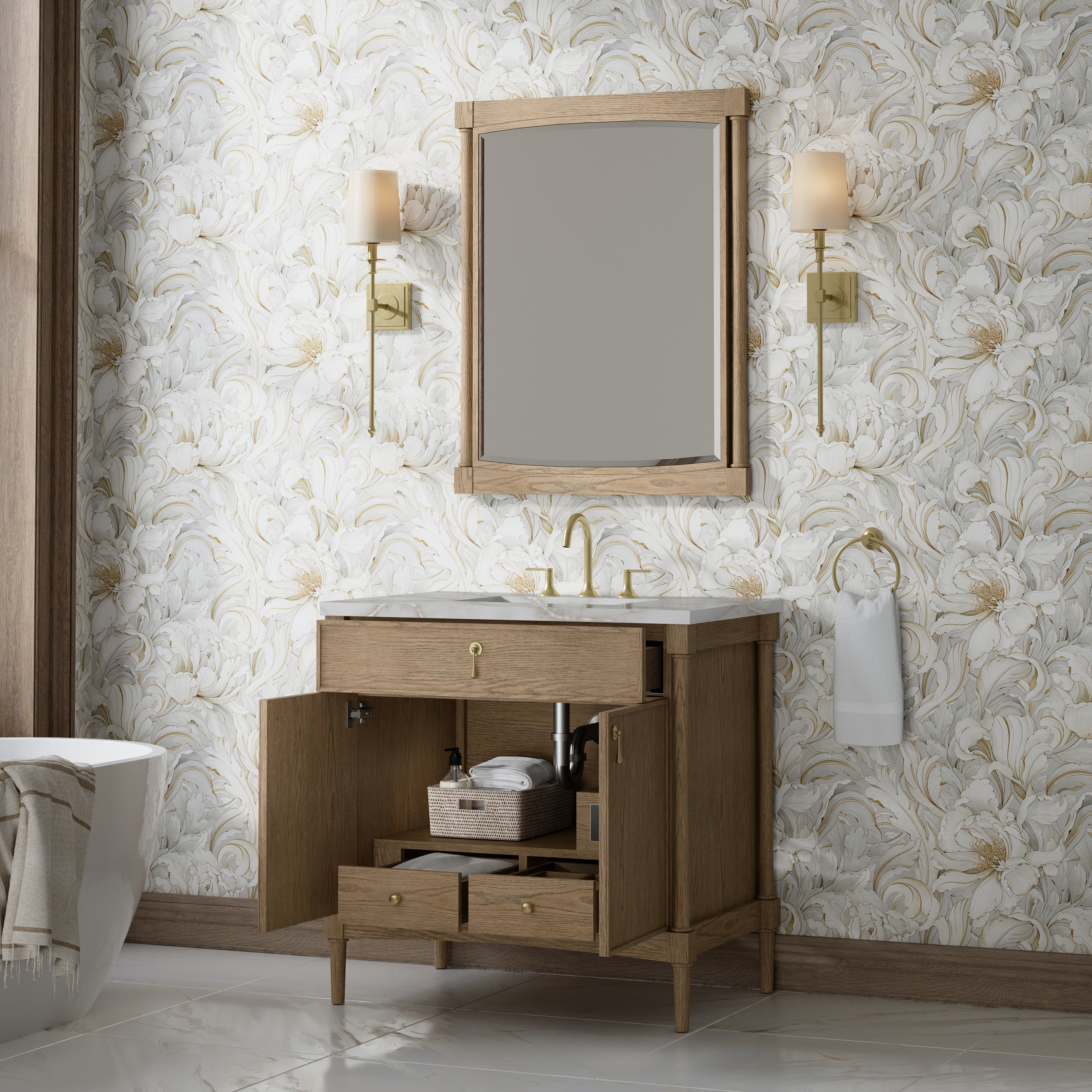 James Martin Kinnsden 36" Single Vanity in Weathered Oak with 3cm Countertop