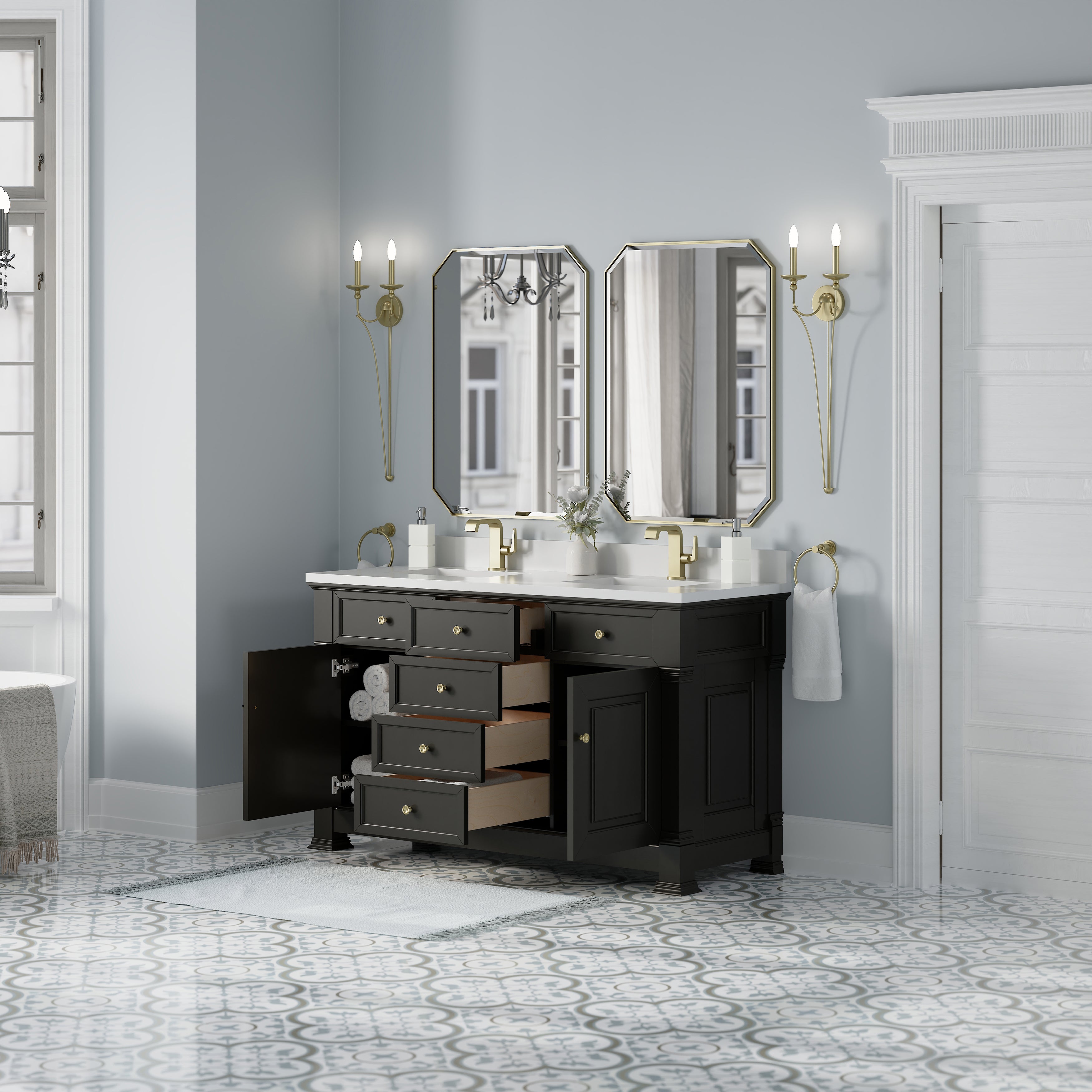 James Martin Brookfield 60" Double Vanity in Black Onyx with 3cm Countertop