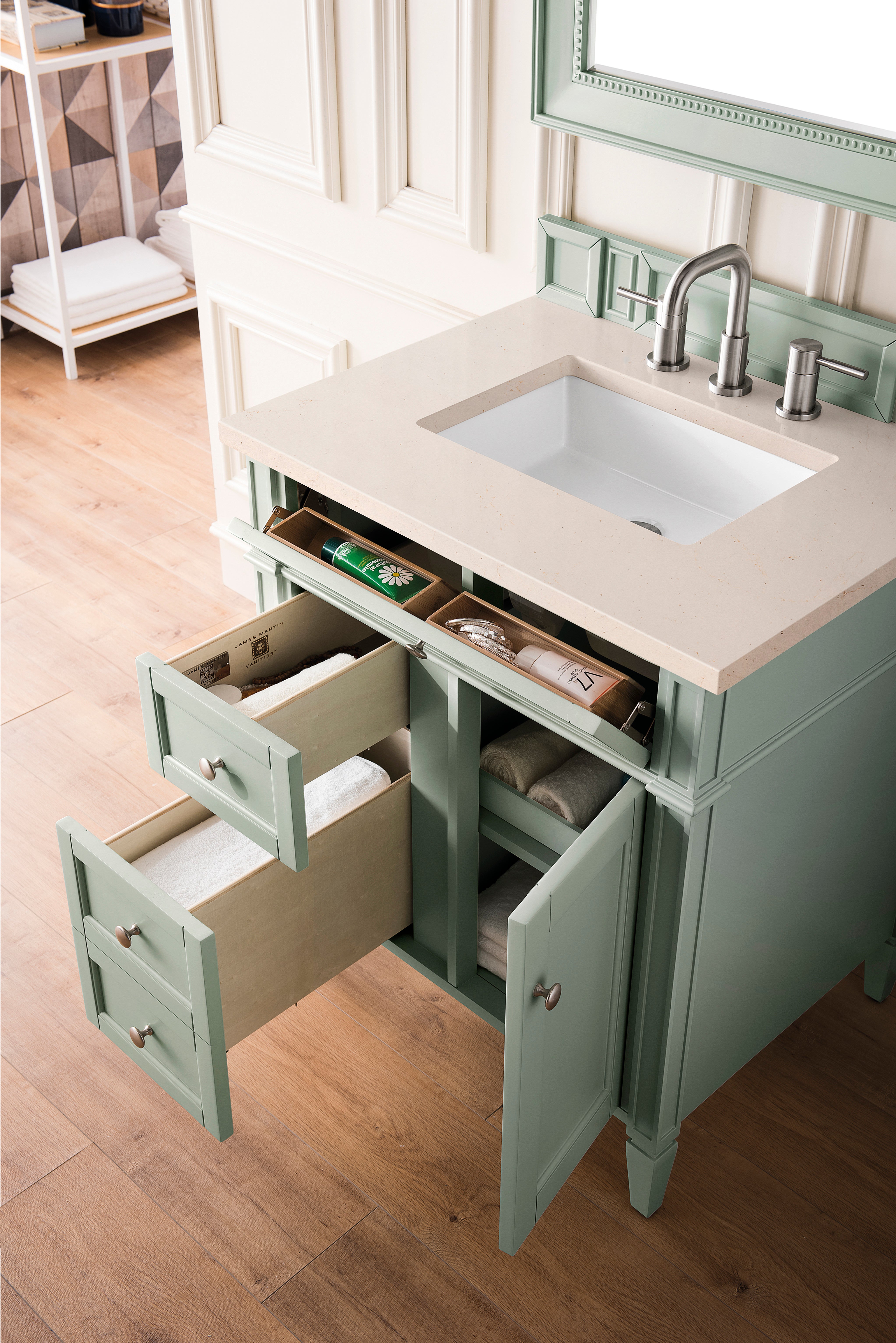 James Martin Brittany 30" Single Vanity in Sage Green with 3cm Countertop