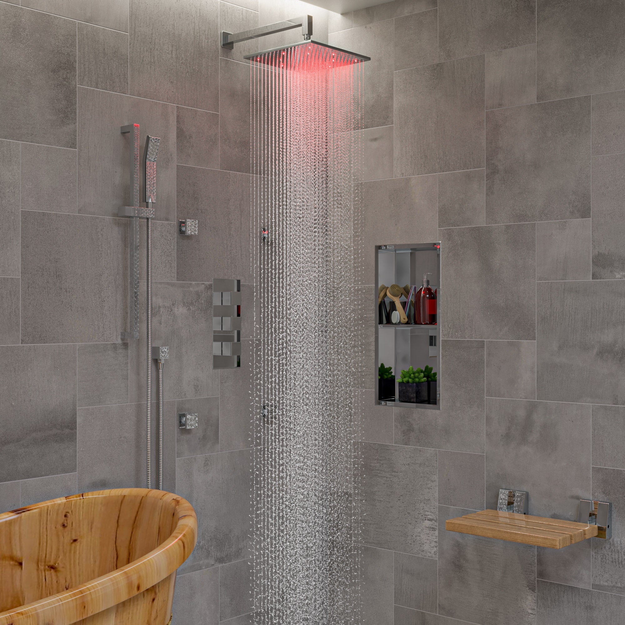 ALFI brand AB7606 Square Sliding Rail Hand Shower Set