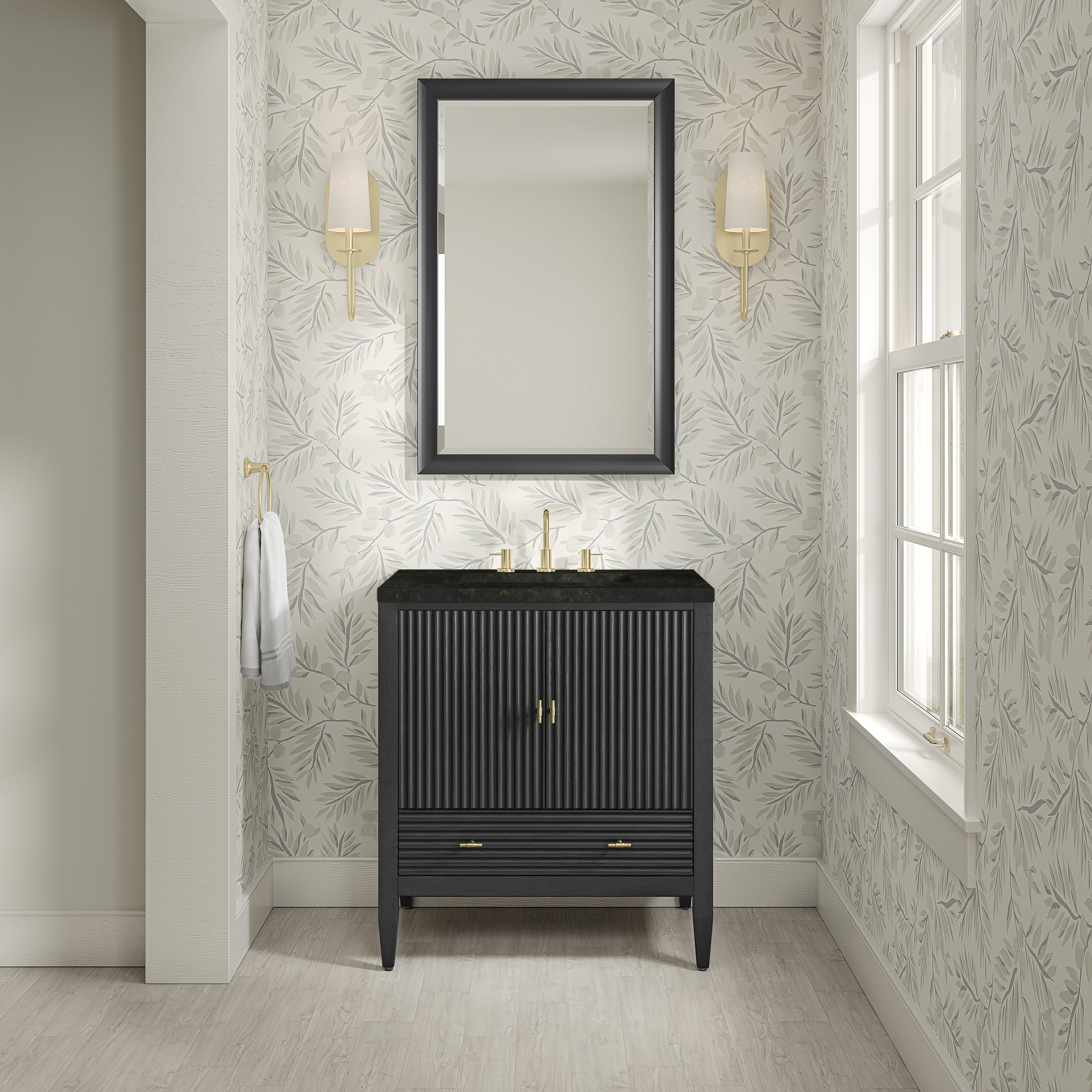 James Martin Myrrin 30" Single Vanity in Carbon Oak with 3cm Countertop