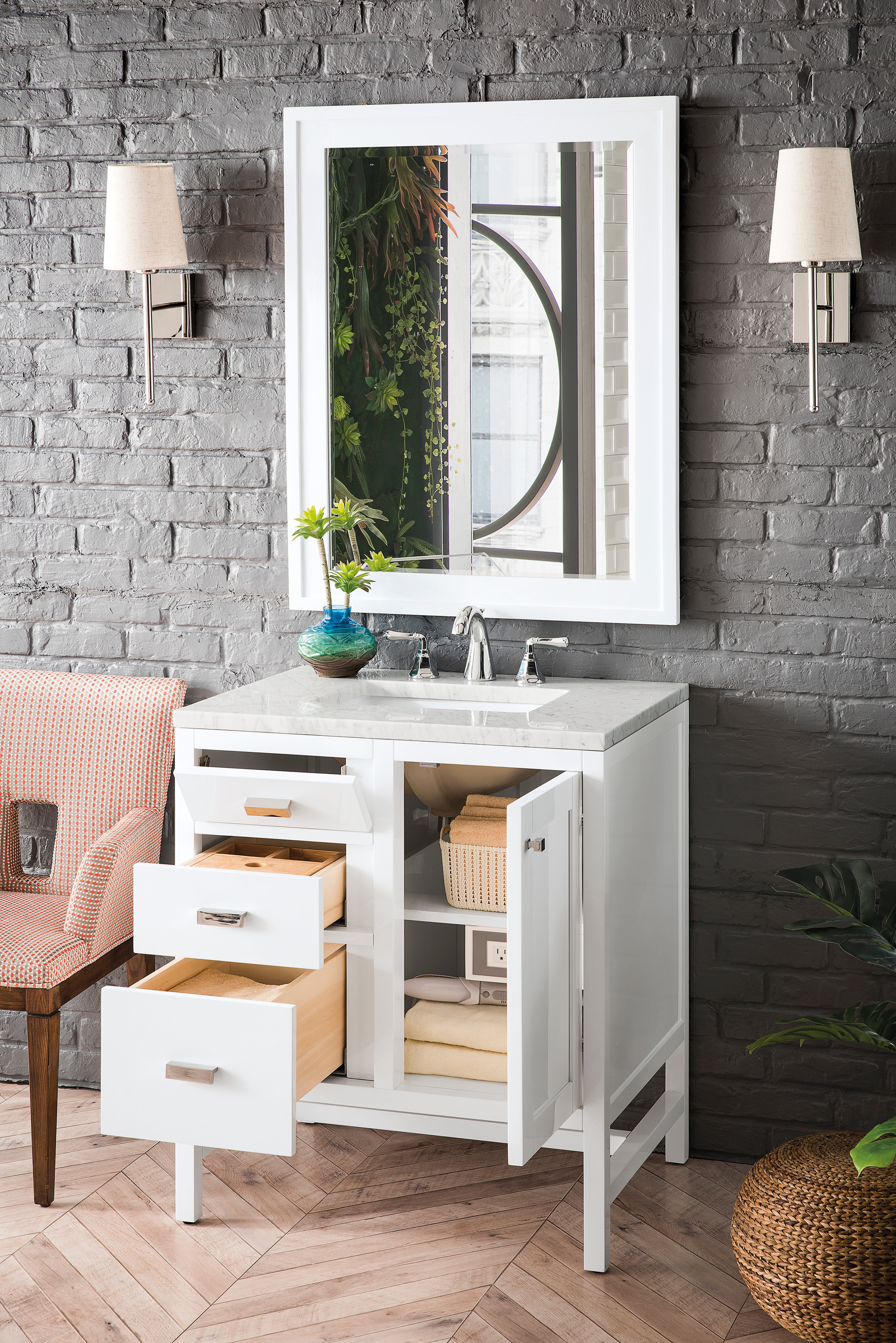 James Martin Addison 30" Single Vanity in Glossy White with 3cm Countertop