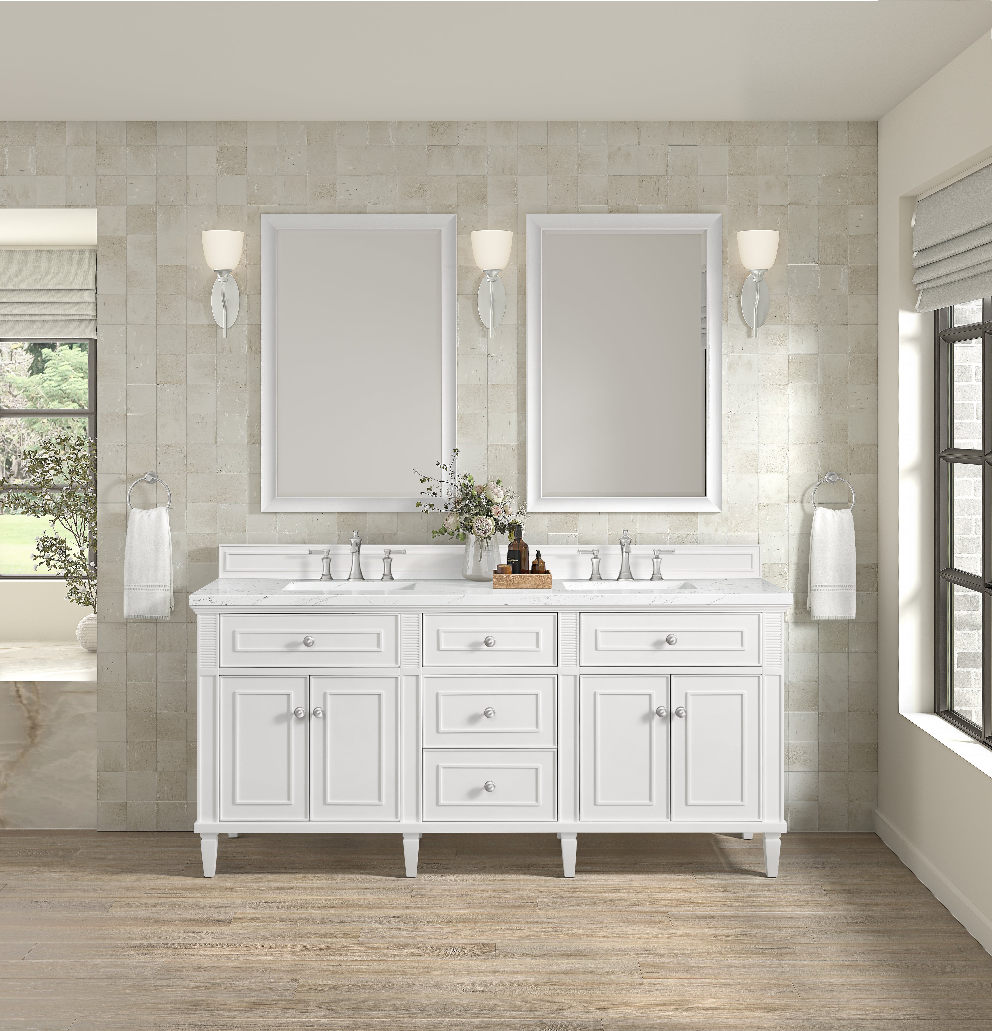James Martin Lorelai 72" Double Vanity in Bright White with 3cm Countertop