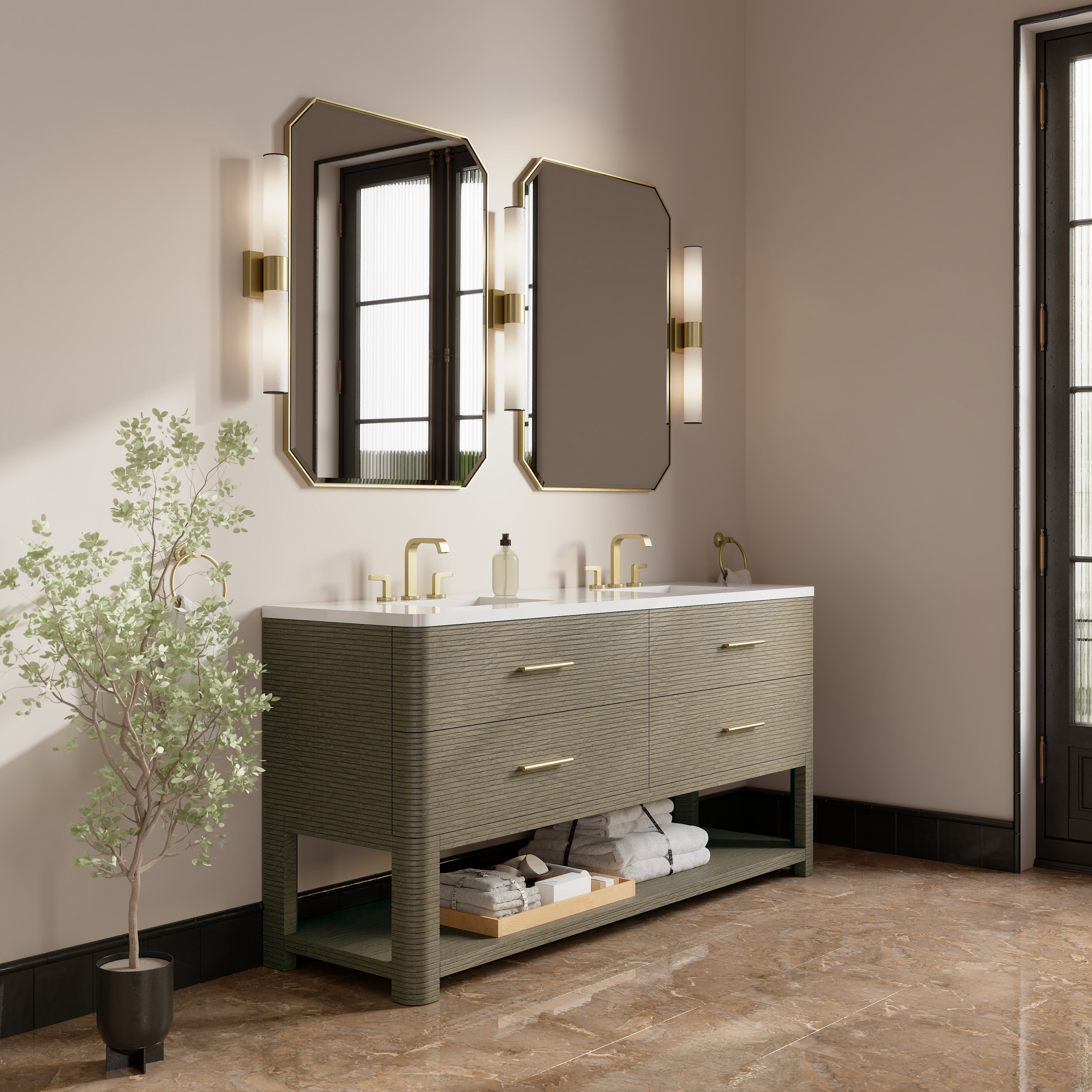 James Martin Lucian 72" Double Vanity in Pebble Oak with 3cm Countertop