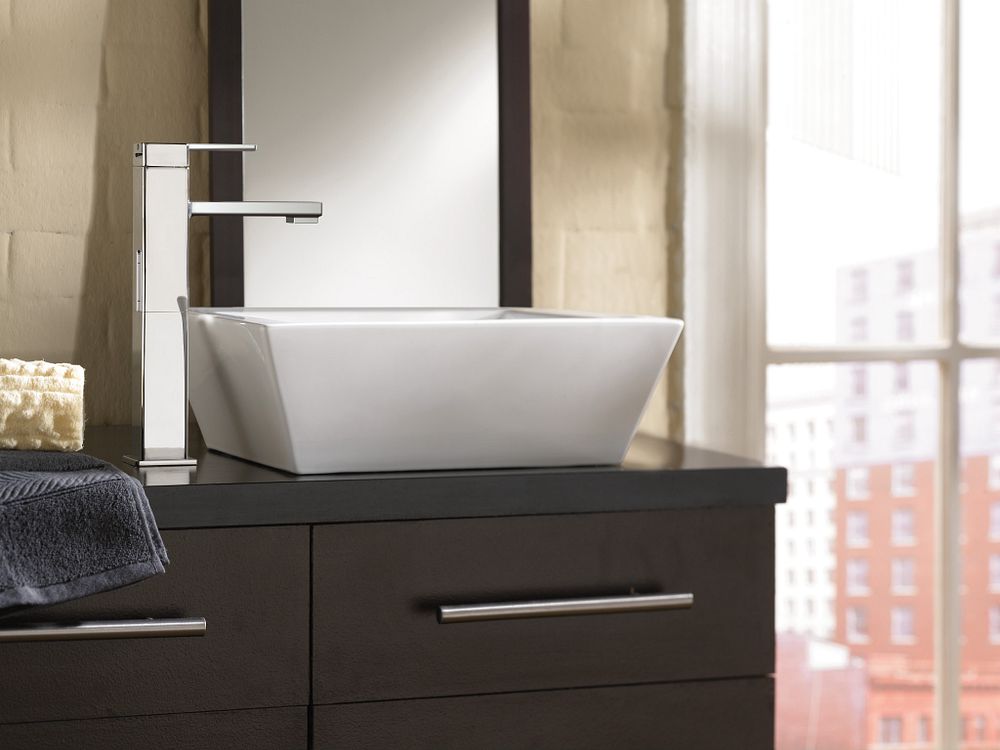 90 Degree One-Handle High Arc Vessel Bathroom Faucet