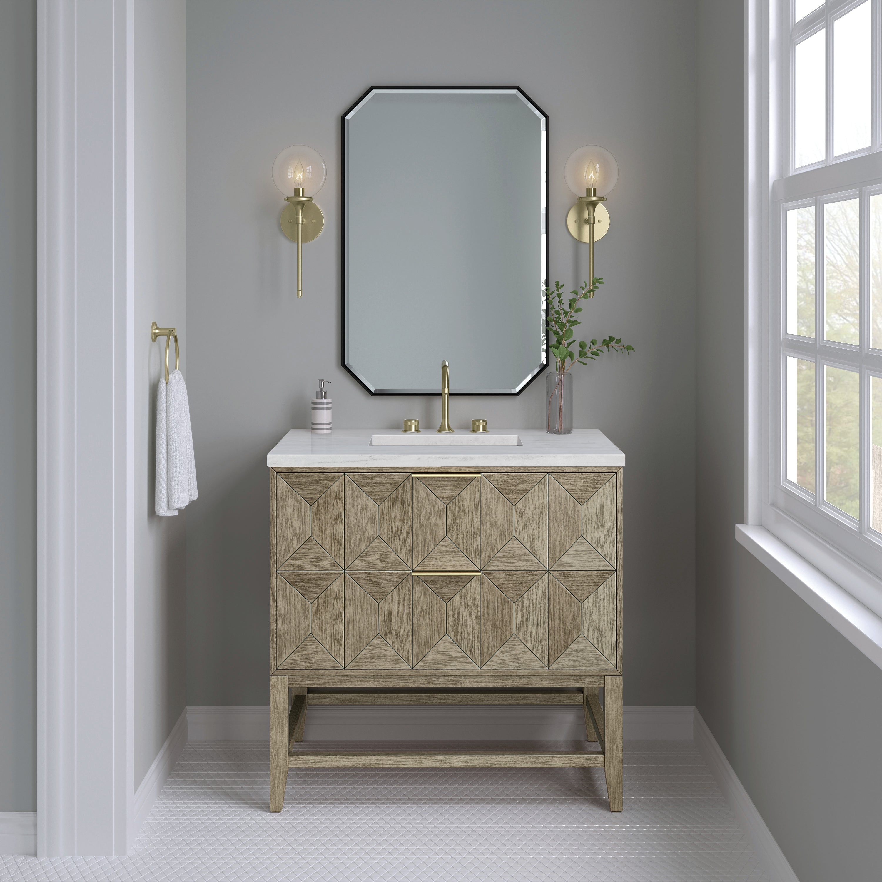 James Martin Emmeline 36" Single Vanity in Pebble Oak with 3cm Countertop