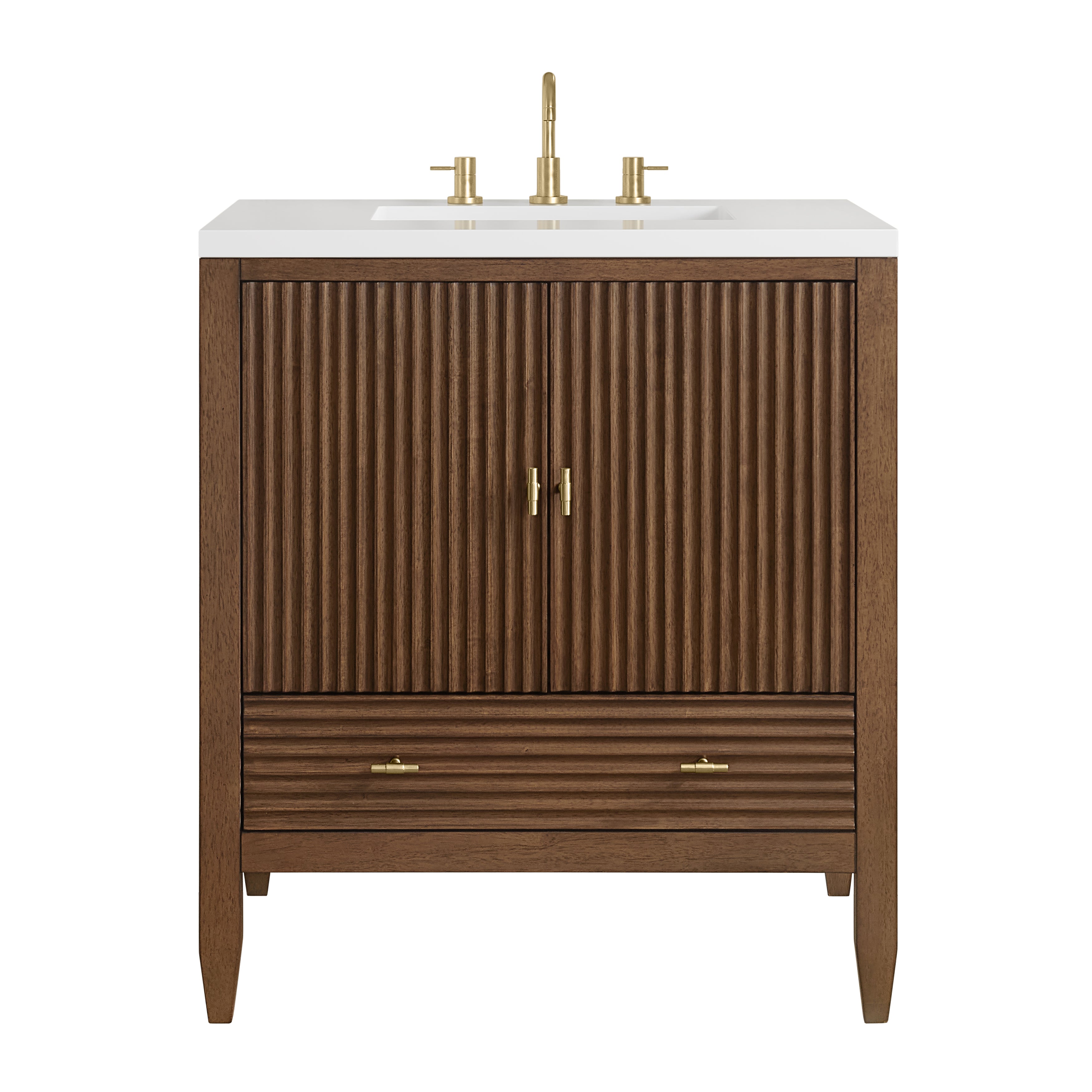 James Martin Myrrin 30" Single Vanity in Mid-Century Walnut with 3cm Countertop