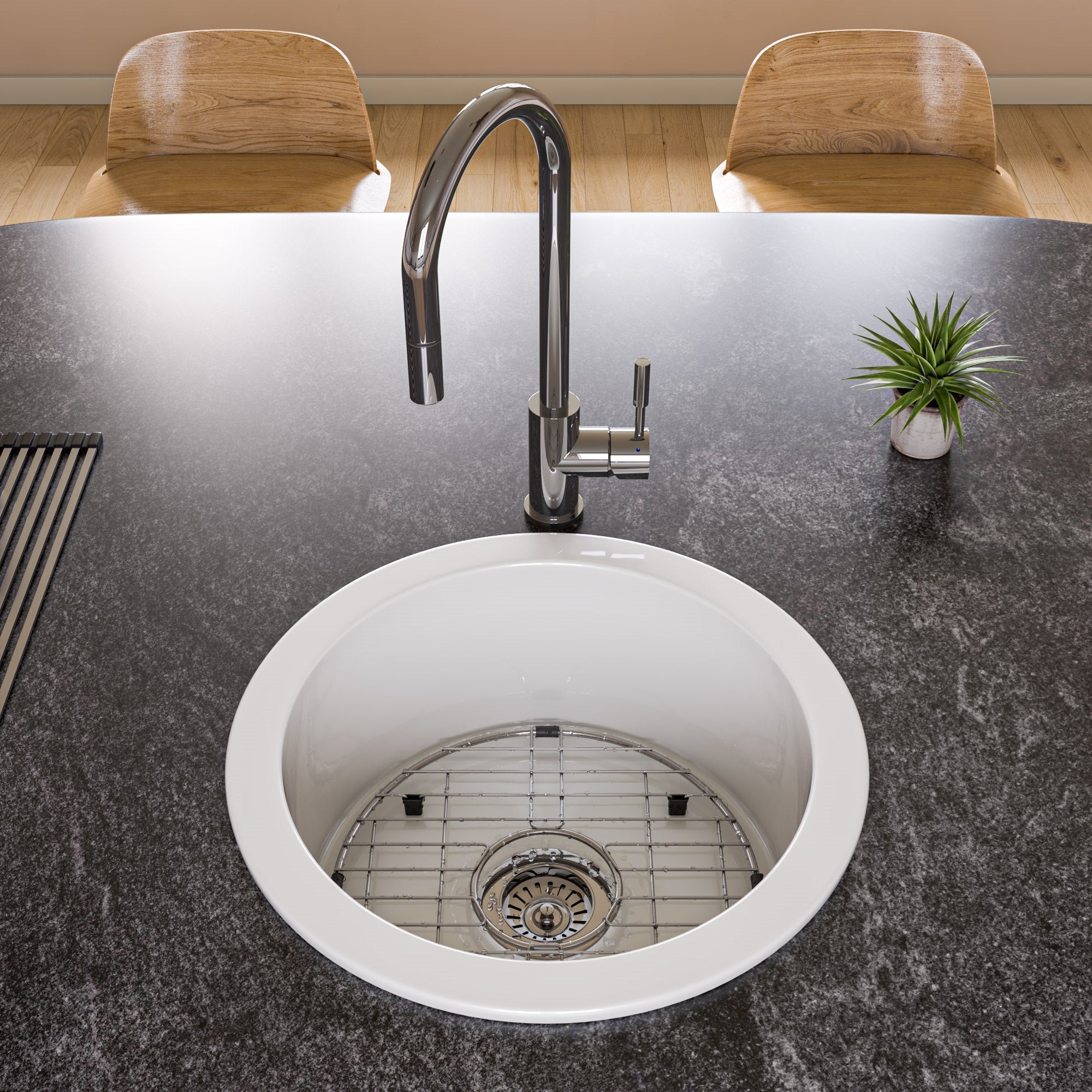 ALFI brand ABF1818R Round 18" x 18" Undermount / Drop In Fireclay Prep Sink