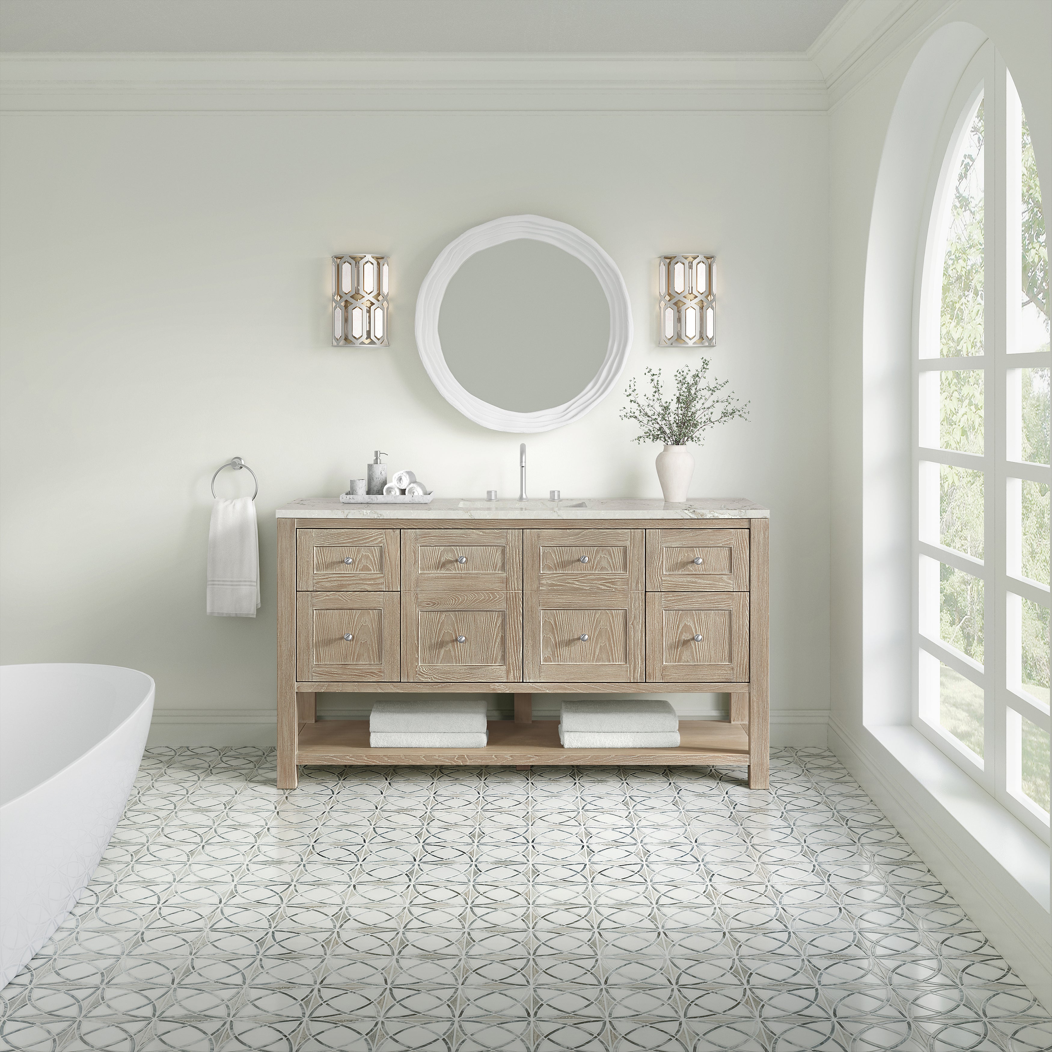 James Martin Breckenridge 60" Single Vanity in Whitewashed Oak with 3cm Countertop and FreePower Wireless Charger