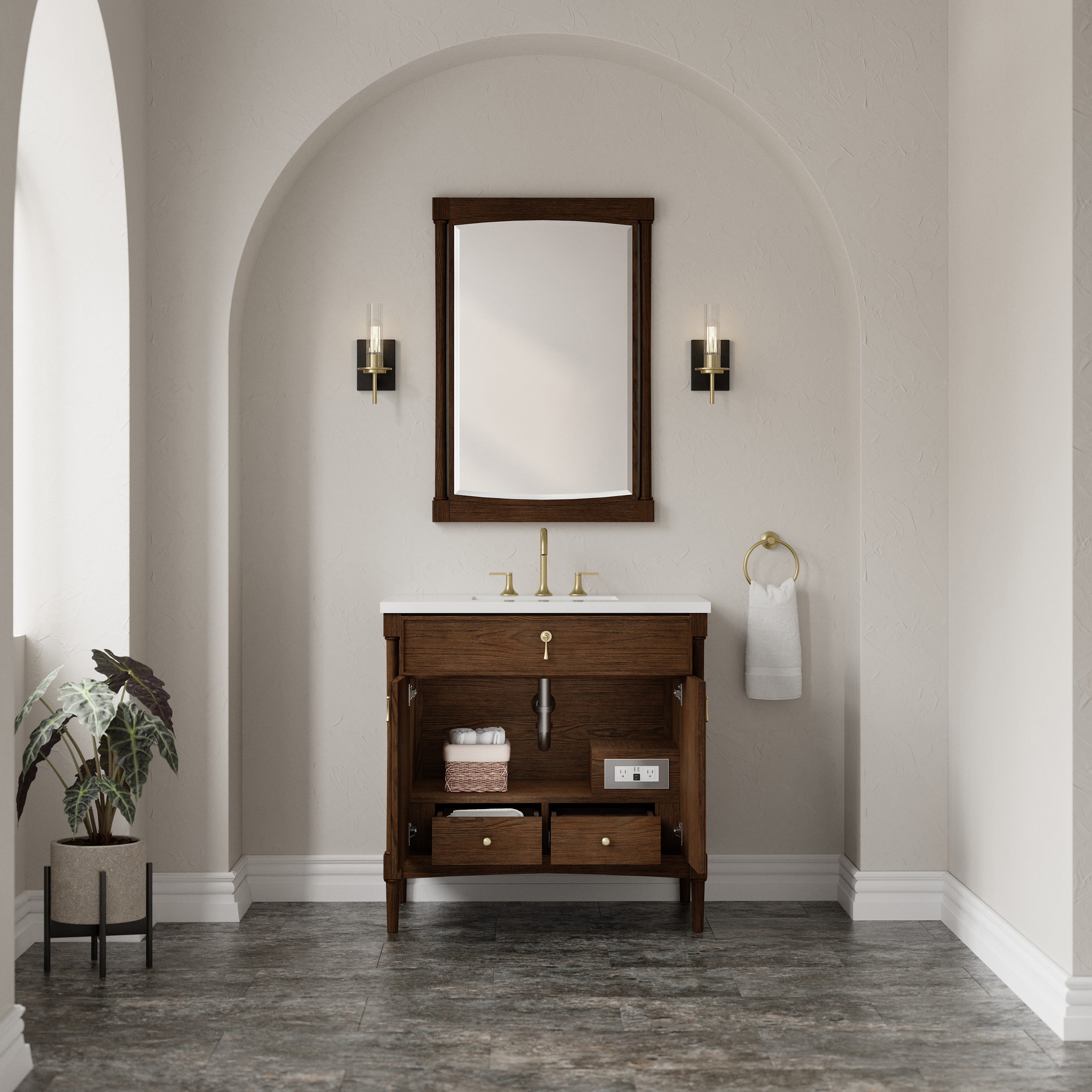 James Martin Kinnsden 36" Single Vanity in Sable Oak with 3cm Countertop