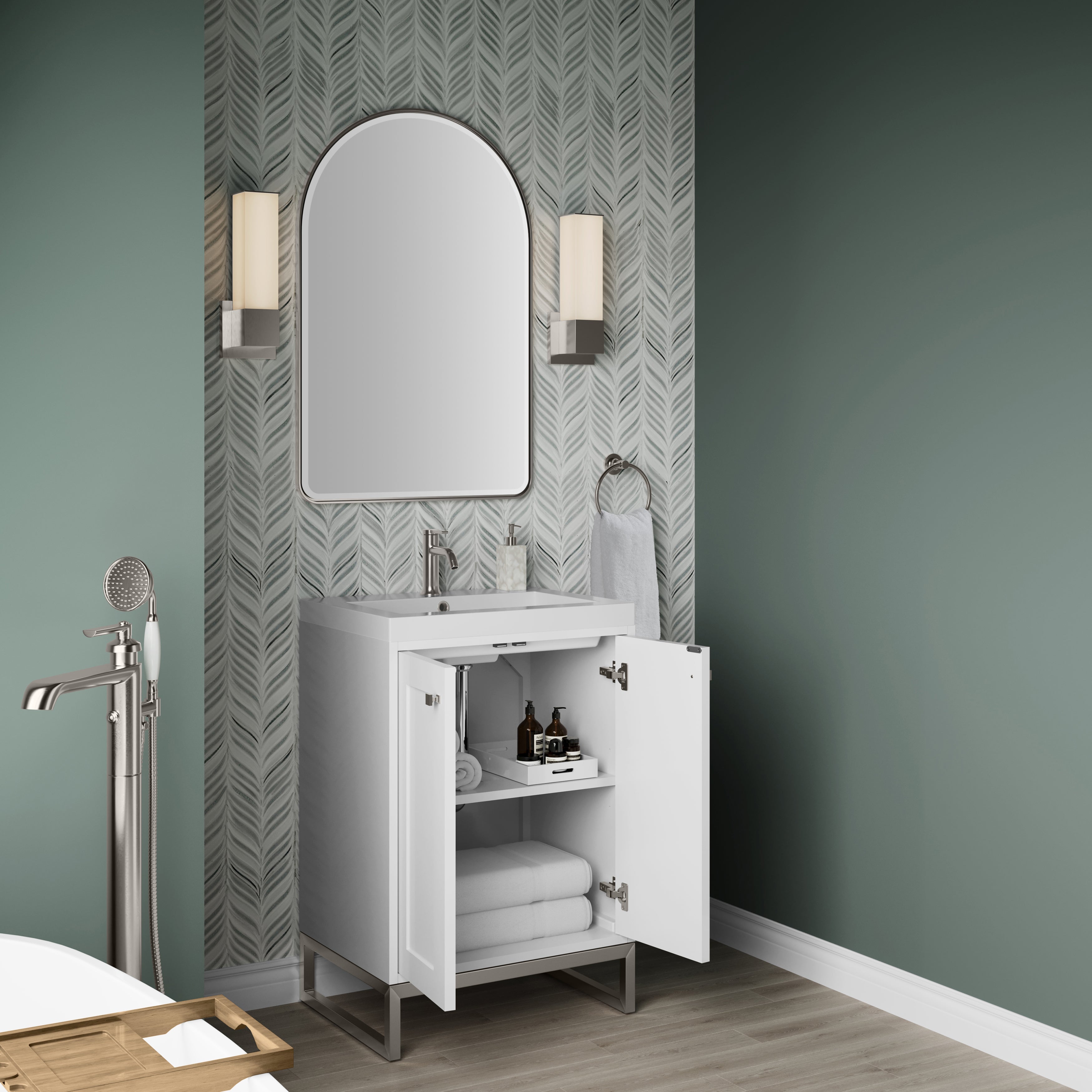 James Martin Chianti 24" Single Vanity in Glossy White with White Glossy Composite Stone Top
