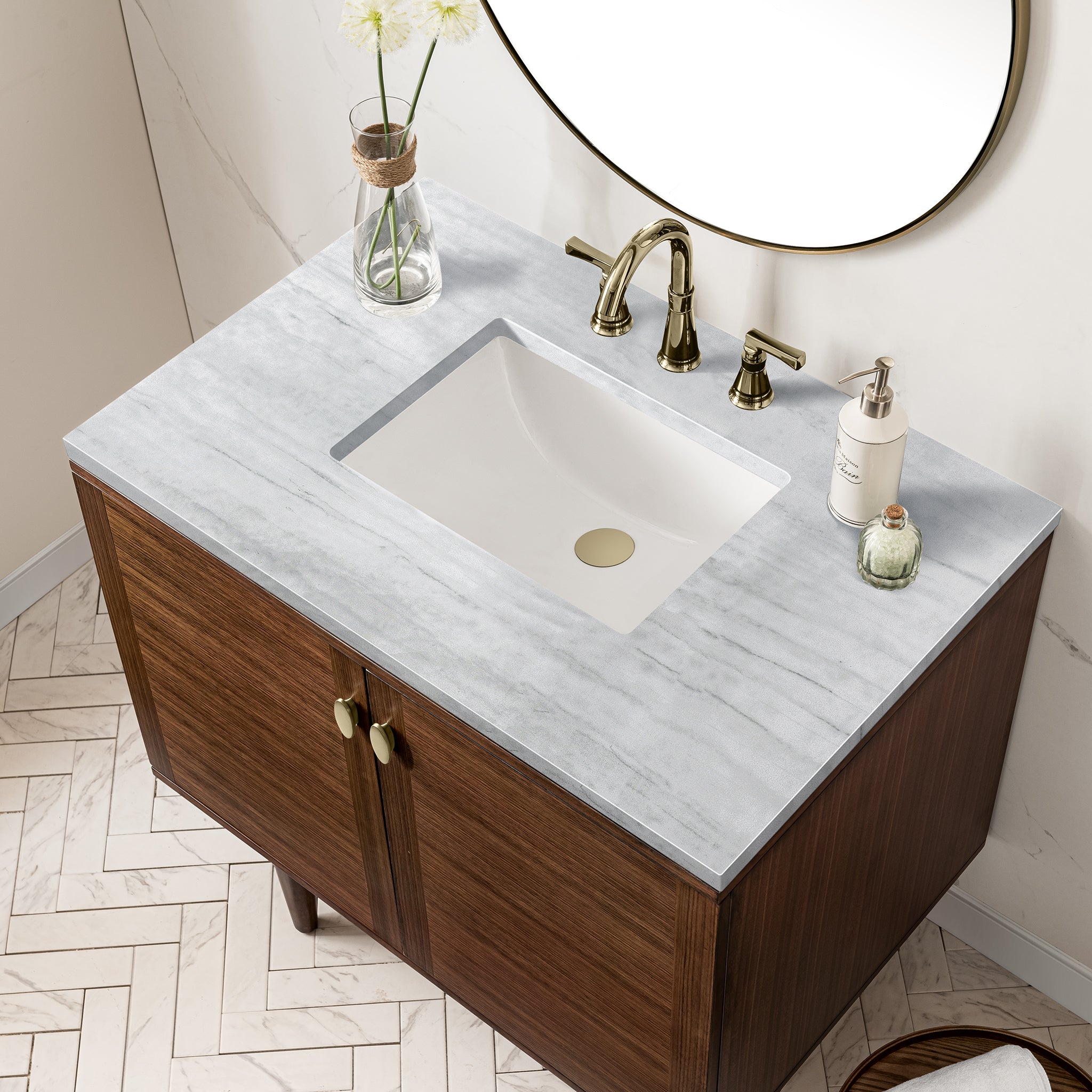 James Martin Amberly 36" Single Vanity in Mid-Century Walnut with 3cm Countertop