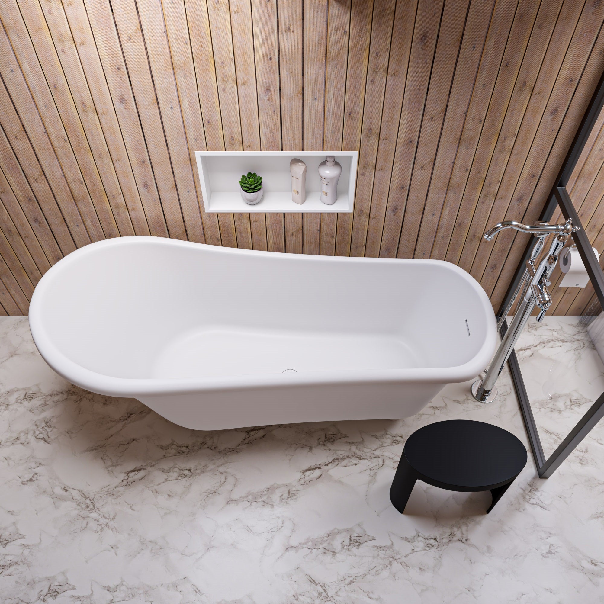 ALFI brand  ABST66BM Black Matte Solid Surface Resin Bathroom / Shower Stool