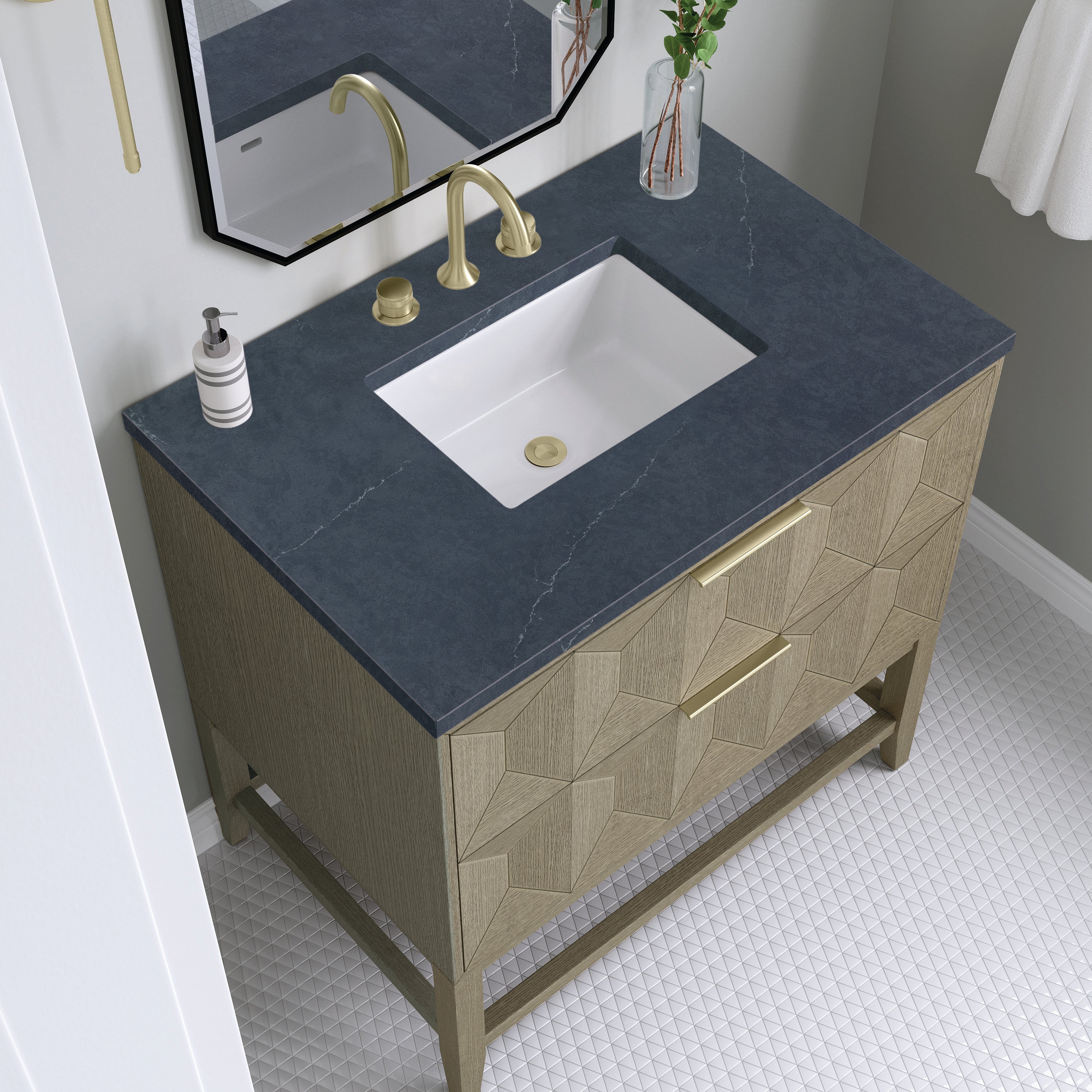 James Martin Emmeline 36" Single Vanity in Pebble Oak with 3cm Countertop