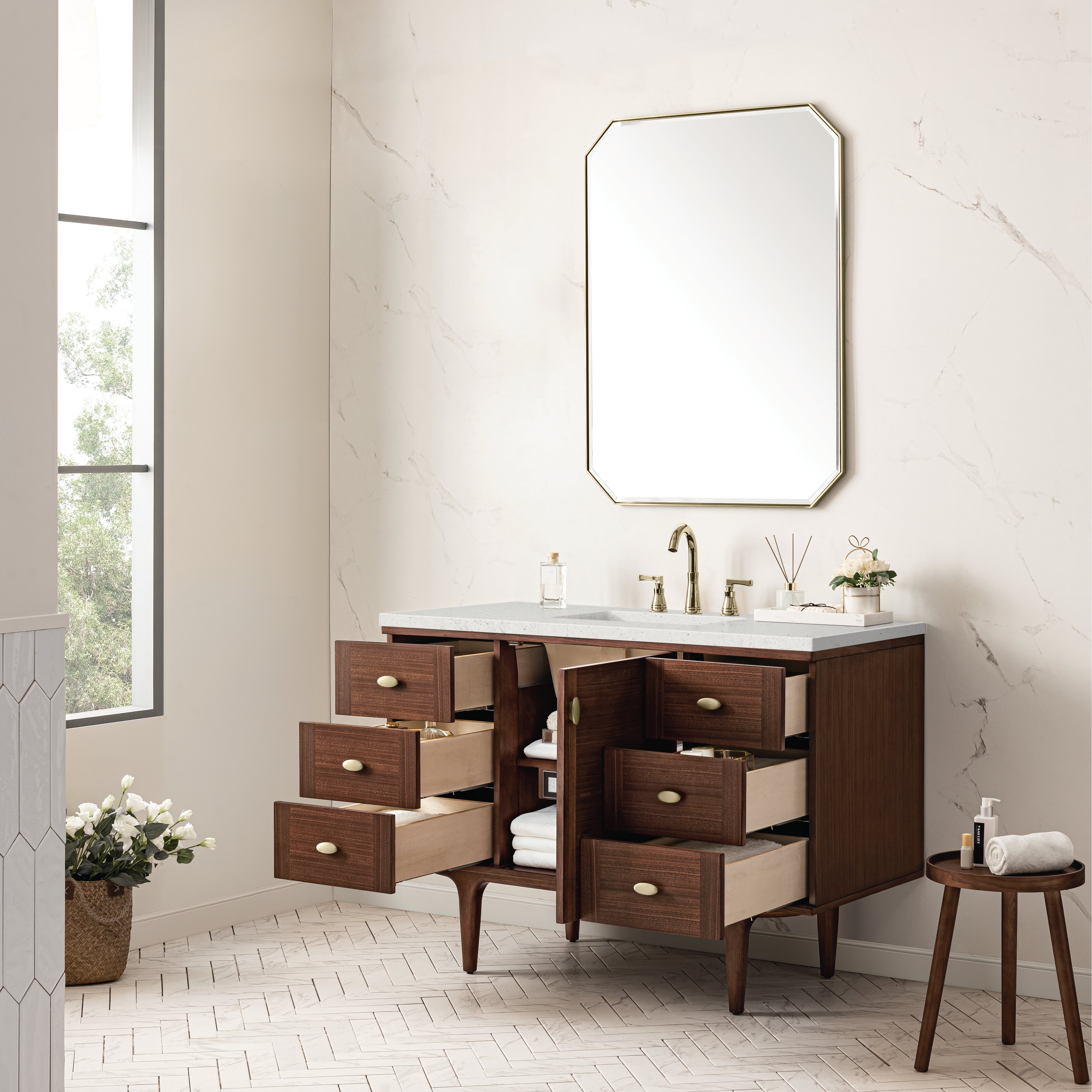 James Martin Amberly 48" Single Vanity in Mid-Century Walnut with 3cm Countertop
